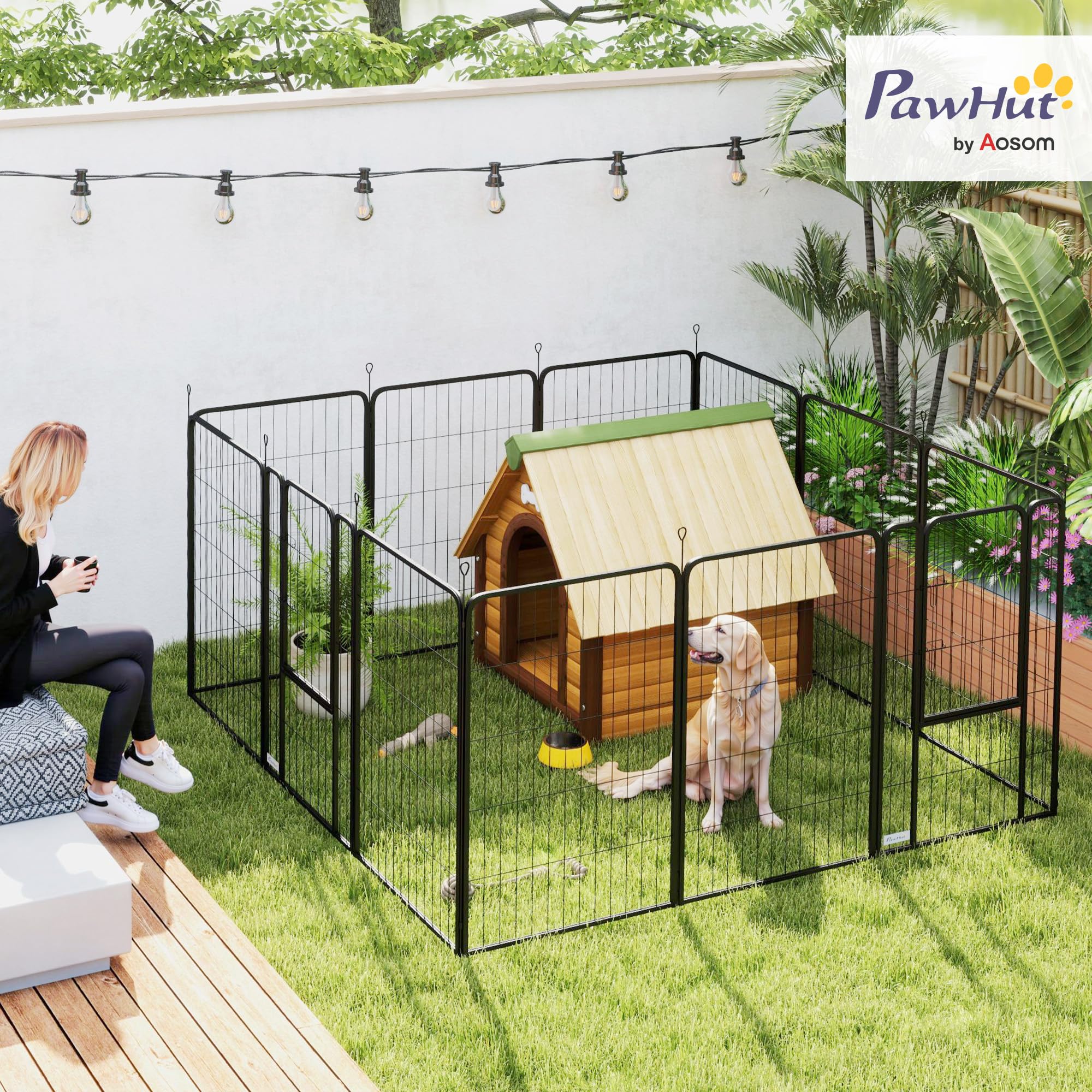 PawHut Recinto per Cani Pieghevole in Acciaio, Recinto Espandibile per Animali con Picchetti per Interni ed Esterni, 68 x 100 cm, 12 Pannelli, Nero