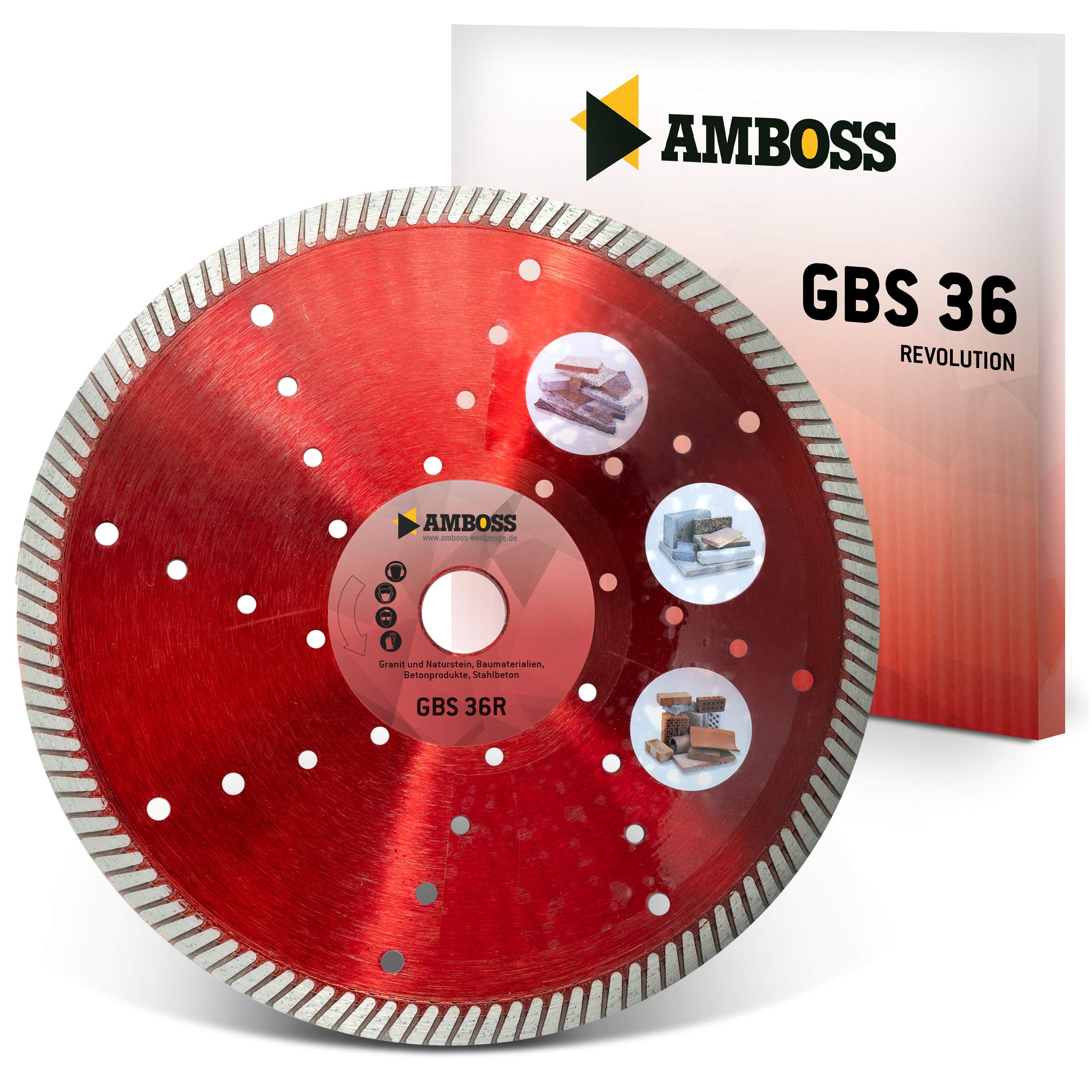 Amboss GBS 36R - Disco diamantato Ø 350 mm x 20 mm/25,4 mm, granito/pietra naturale/materiali da costruzione/prodotti in calcestruzzo/cemento armato | Altezza segmento: 10,5 mm (sinterizzato)