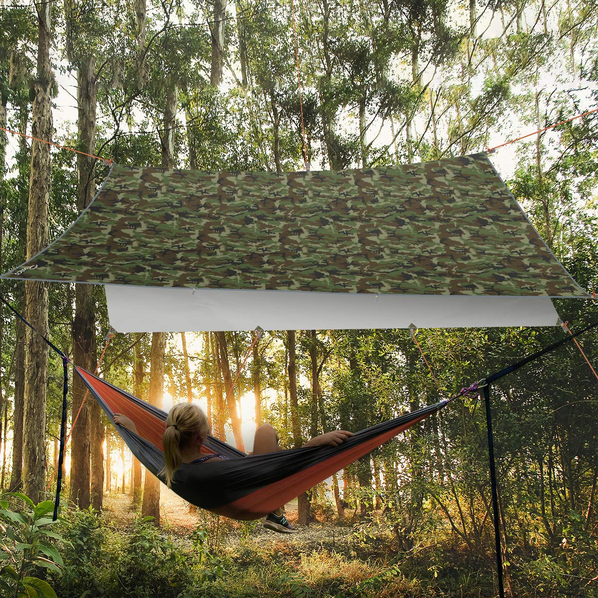 RYACO Toldo de Refugio Impermeable 3M*3M, Hamaca Tienda de campaña, portátil, Ligera, Impermeable, Refugio para Camping, Senderismo, Mochila (Camuflaje, 3m x 4m)
