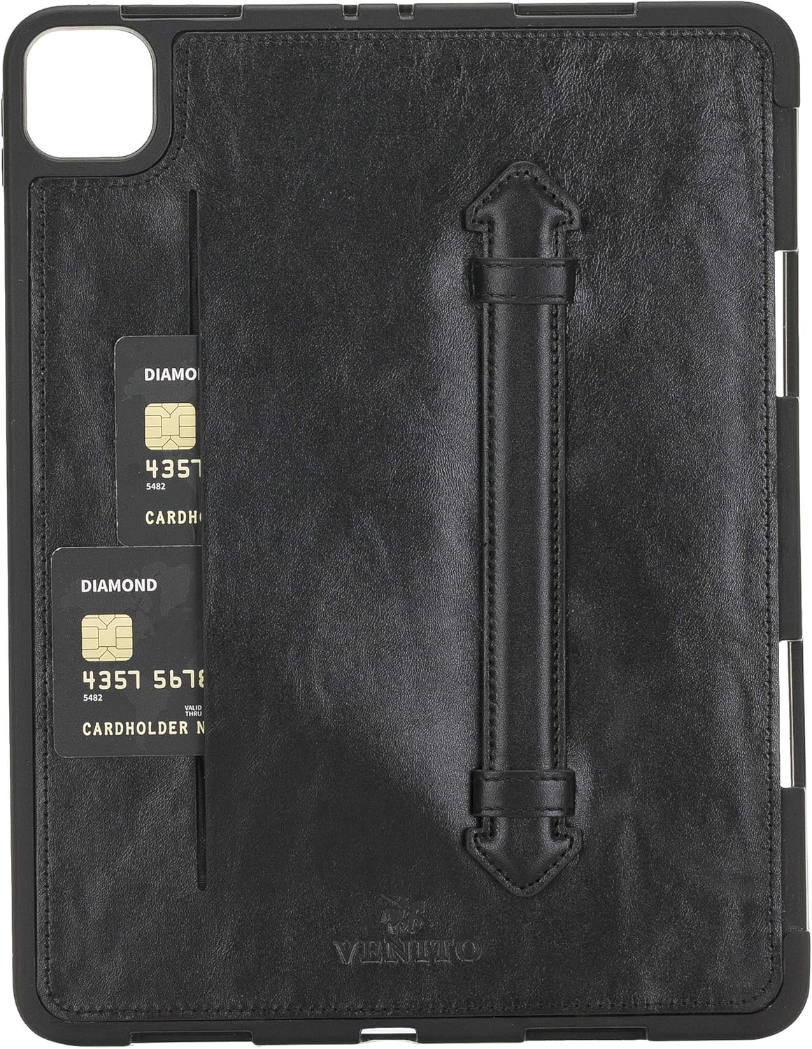 Venito Lecce Leather Wallet Case Compatible with iPad Pro 11 (3rd Generation, 2021 and 2nd Generation 2020) - Flex Handle Tablet Wallet (Rustic Black)