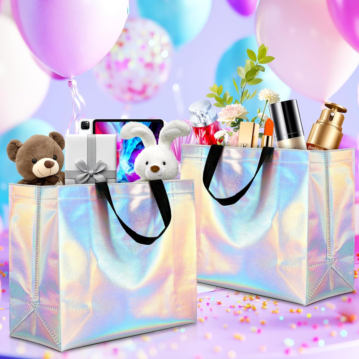 KeerxunBag 12Pcs Reusable Gift Bags(Includes Tissue Paper) Gift bag with handle Birthdays Parties Holidays Weddings Medium 13x5x11in Rainbow Color Gift Bags - Image 5