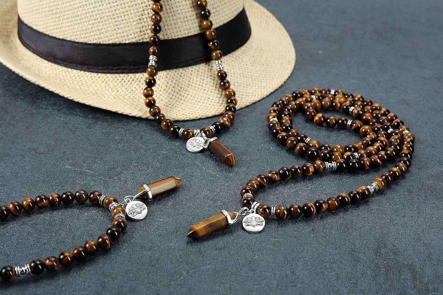 Jovivi 108 Mala Beads Bracelet 8mm Natural Amethyst Rose Quartz Healing Crystal Stone Mala Prayer Bead Necklace Hexagonal Prism Gemstone Reiki Pointed Pendant for Yoga Meditation Energy Balancing - Image 4