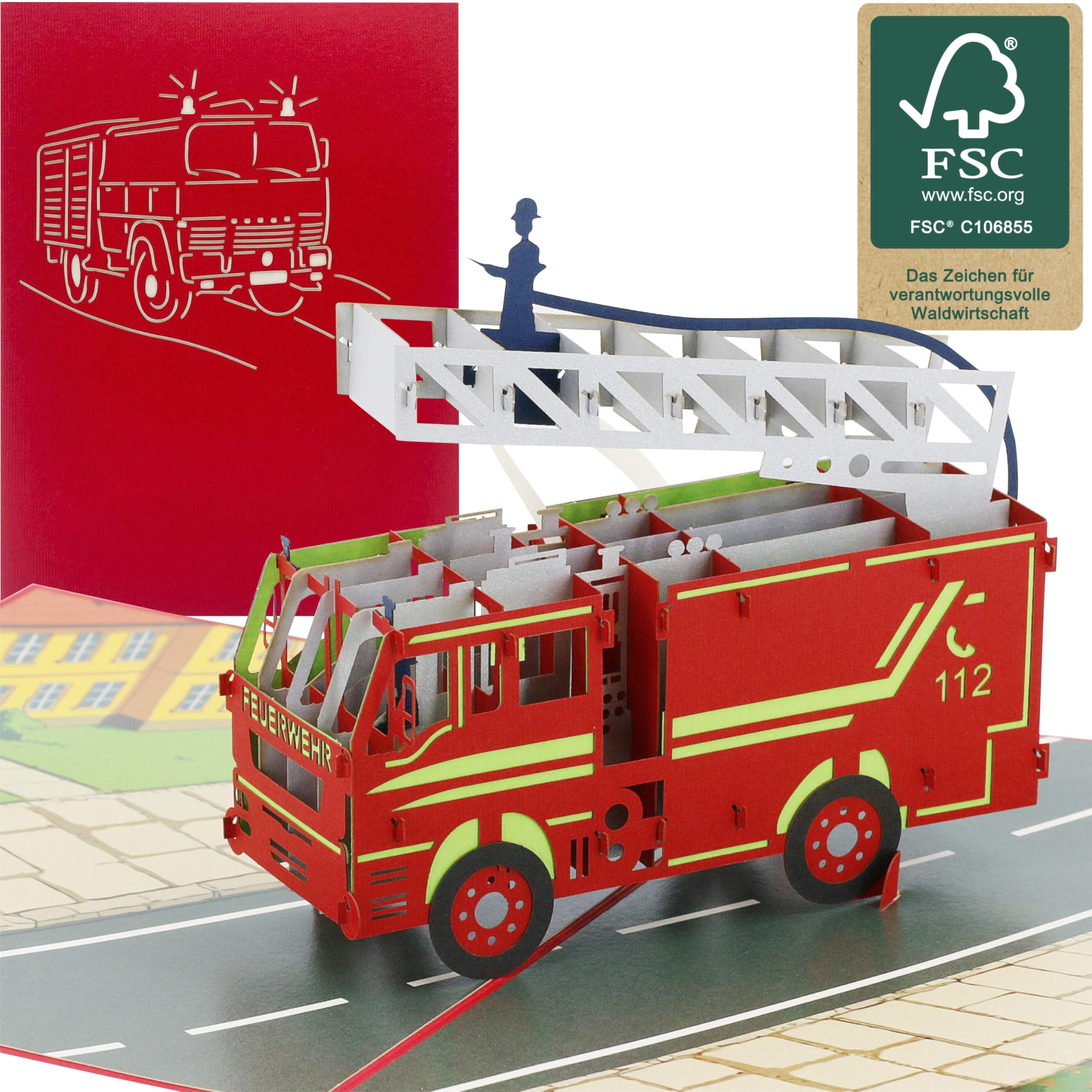 Biglietto di auguri di compleanno pop-up 3D con camion dei pompieri, biglietto di congratulazioni - Italia