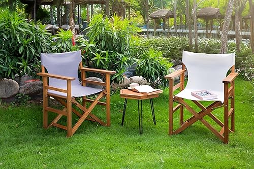 Miniatura 4 de Silla de director de madera, madera de acacia, para interior, exterior, camping, patio, jardín, lona blanca