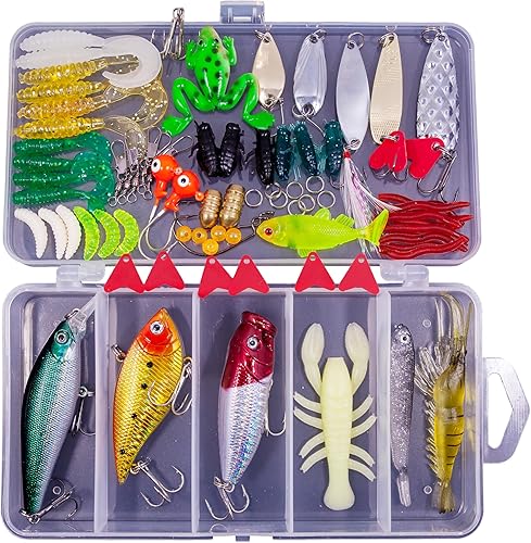 Miniatura 13 de Kit de señuelos de pesca de agua dulce, aparejos de pesca. Caja de aparejos que incluye cebos tipo crankbait, señuelos de superficie, jigs, cucharas