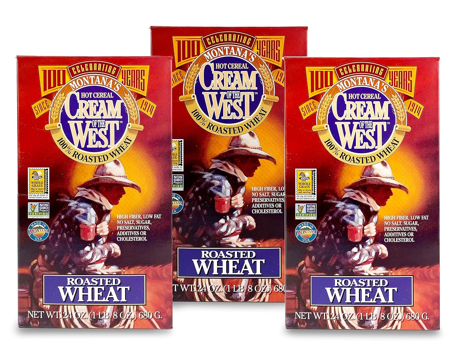 Cream of the West All Natural 100% Whole-Grain Roasted Wheat Hot Cereal "The Original" 24 oz 3-Pack