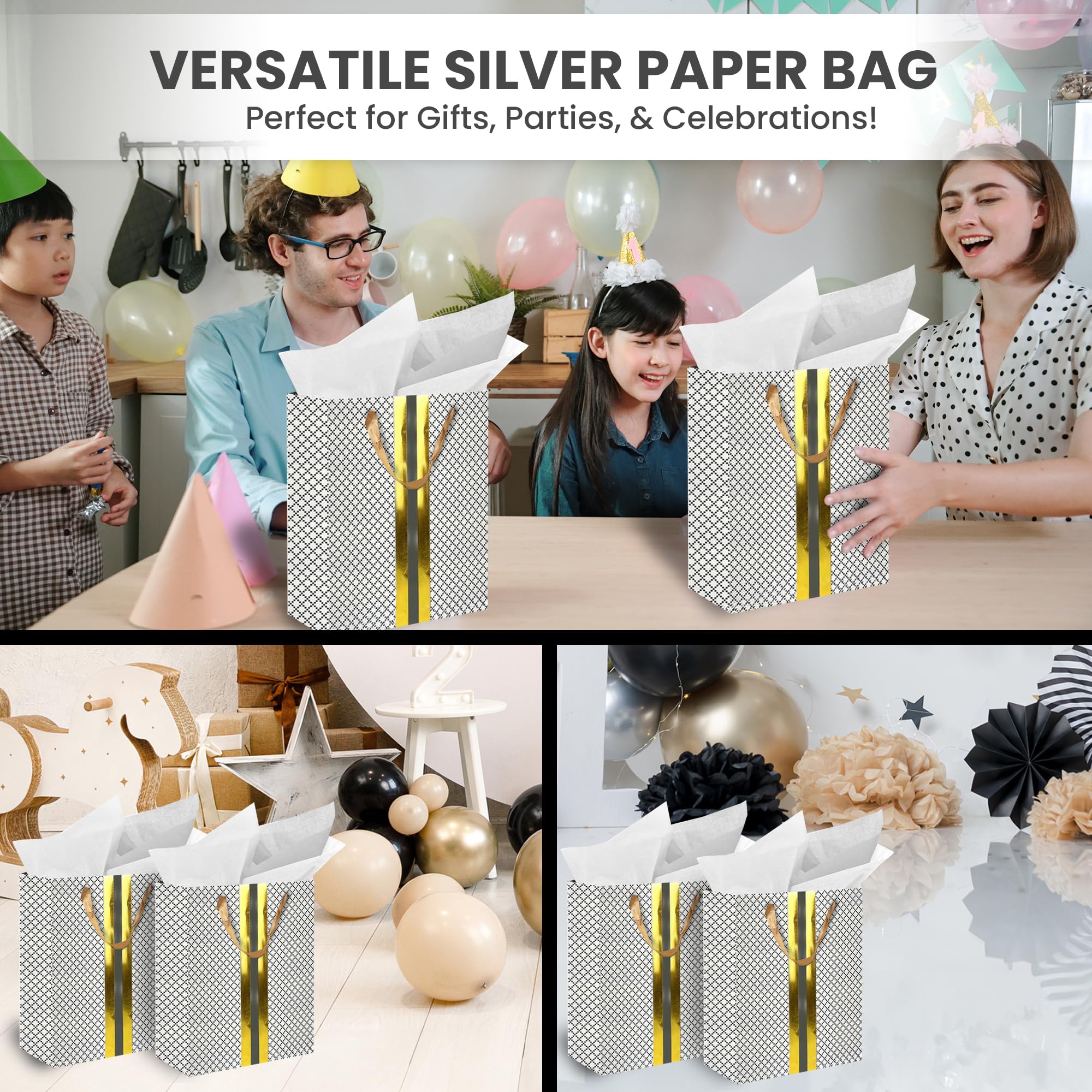 RACHELLE’S Weihnachts-Geschenktüten Mit Glocken-Design – Inkl. Seidenpapier & Anhänger, 10 Stück
