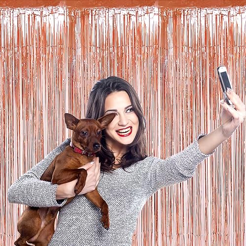 Miniatura 4 de Paquete de 8 cortinas de flecos de oropel de oro rosa, 3.28 pies x 8.2 pies, serpentinas metálicas para cabina de fotos, cumpleaños, boda, día de