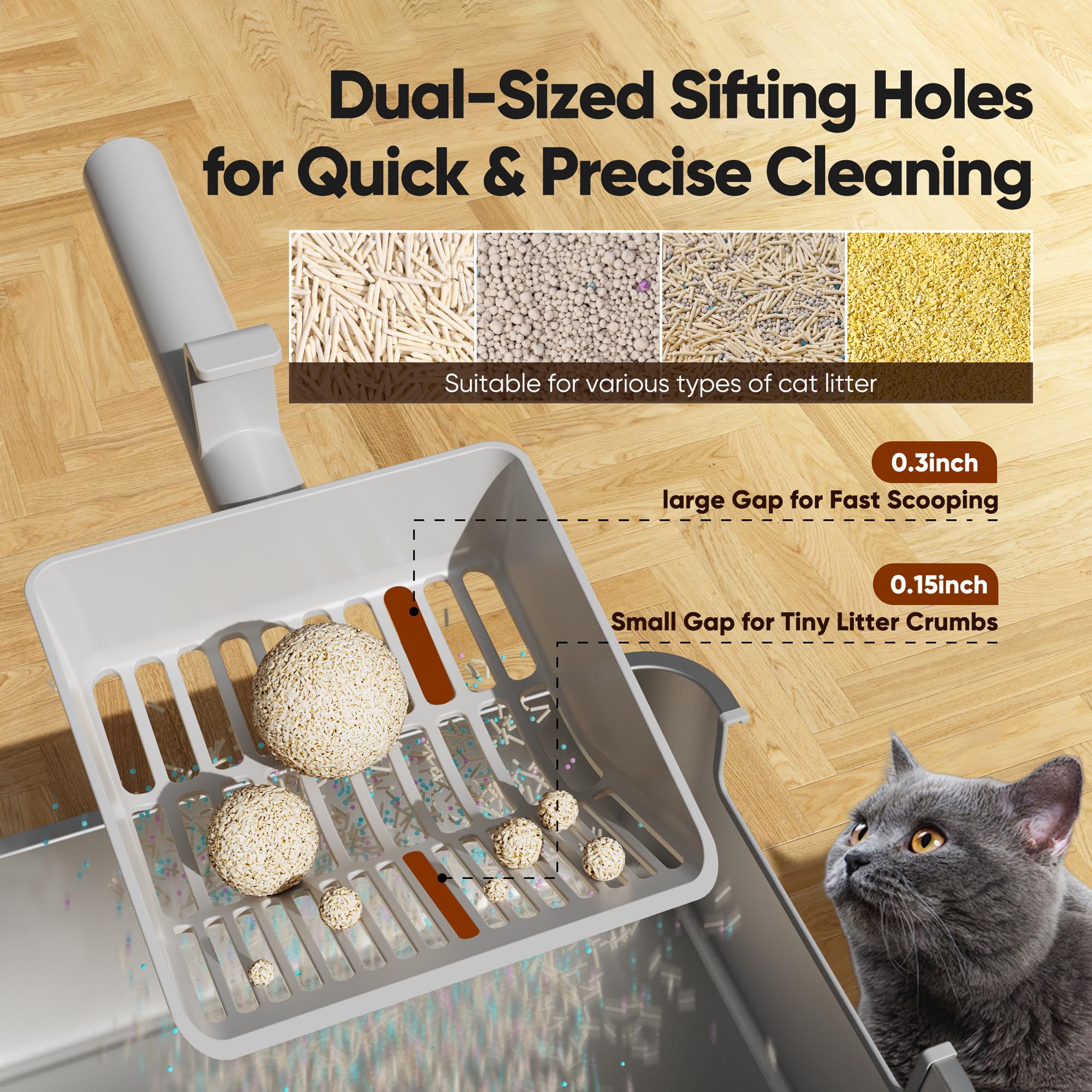 KooMooM Cat Litter Scoop, Heavy-Duty Kitty Litter Scoop with Dual Sifting Holes for Fast & Fine Clumping - Image 4