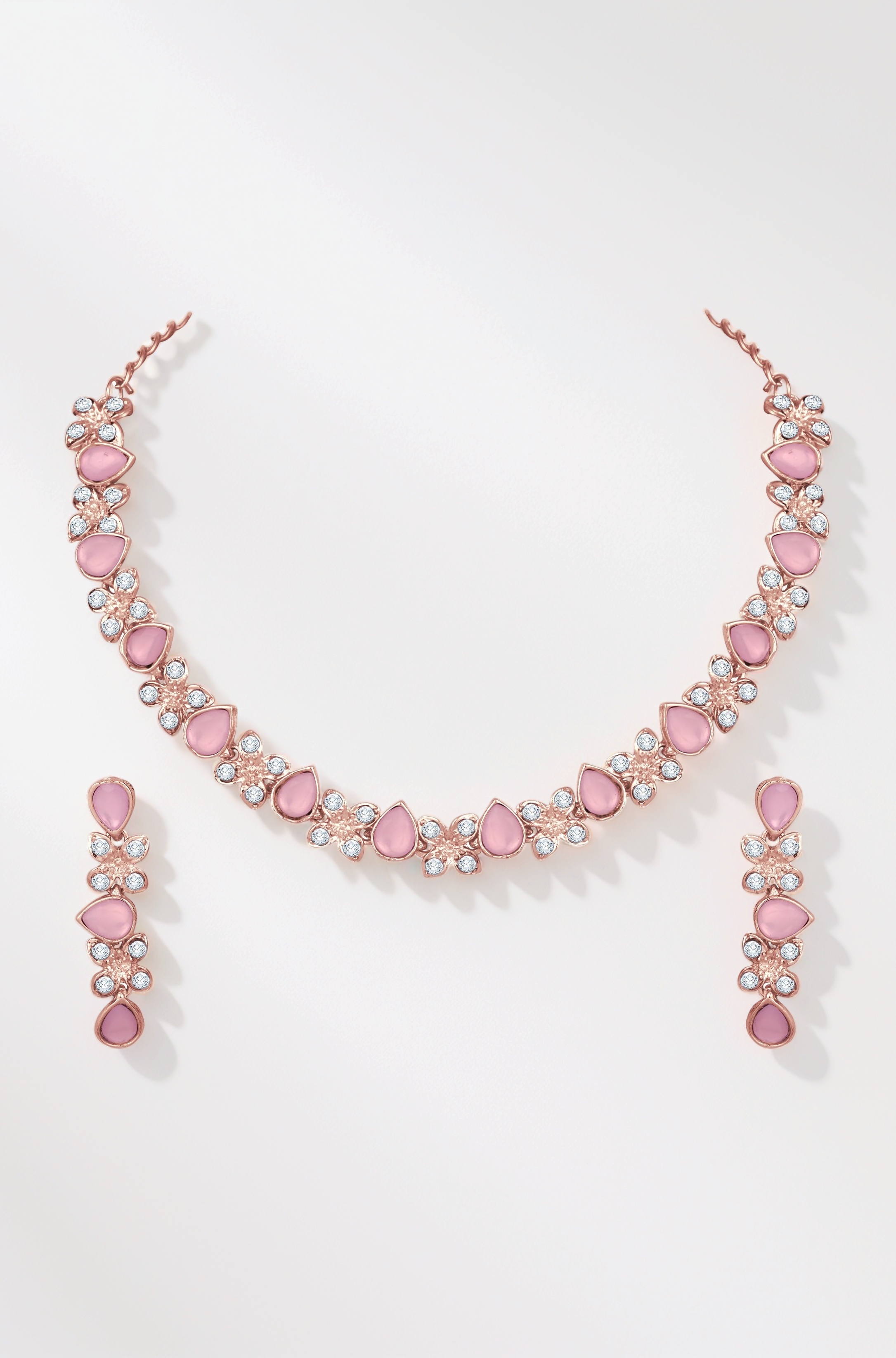 Princess Style AD Crystals/Stones Necklace with Earrings Jewellery Set for Women/Girls - Wedding Jewelry/Party & Festival Accessories