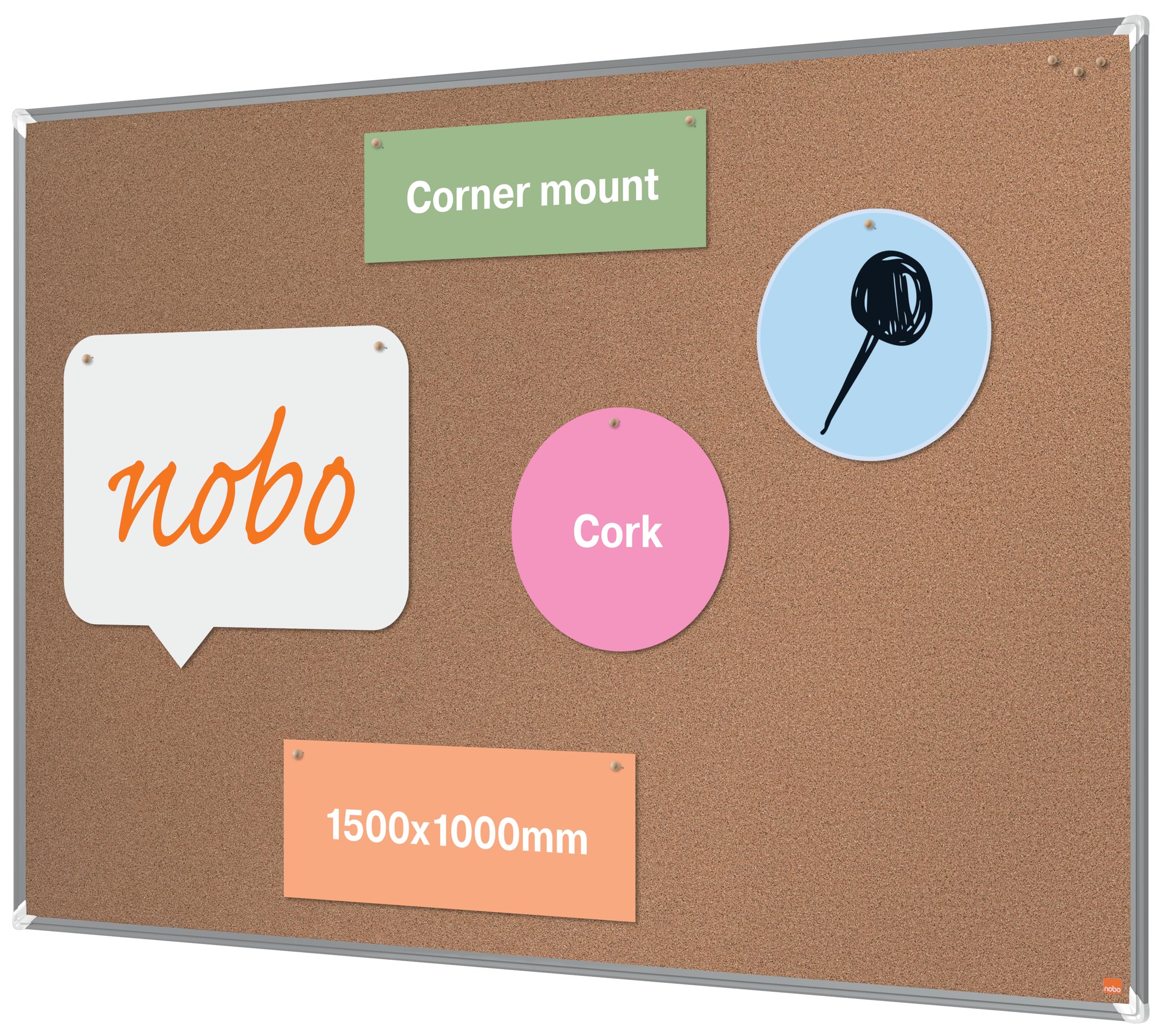 Nobo Premium Plus Tablica korkowa 1500x1000mm - Tablica ogłoszeniowa na ścianę z samoregenerującą się powierzchnią, aluminiowa rama, tablica memo, tablica prezentacyjna, certyfikowana EU Ecolabel