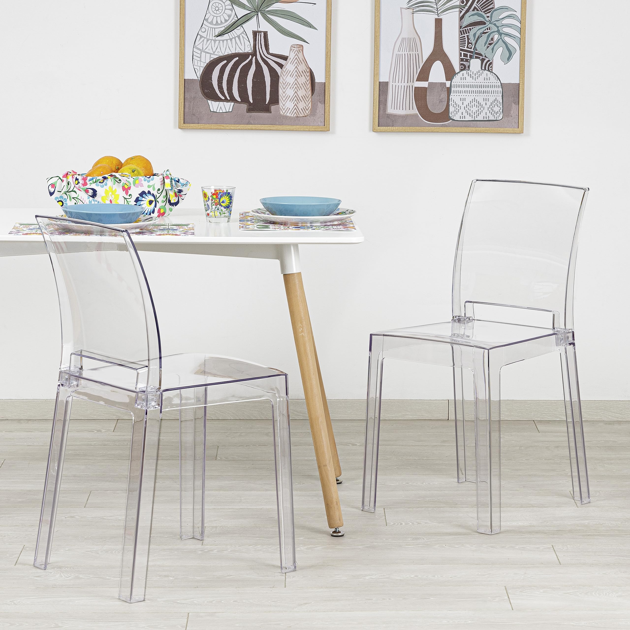 Baroni Home Set di 4 Sedie in Policarbonato Trasparente Resistente, Smontabile in 2 Pezzi, Seduta Ergonomica con Schienale Incurvato, 36x81x43 cm