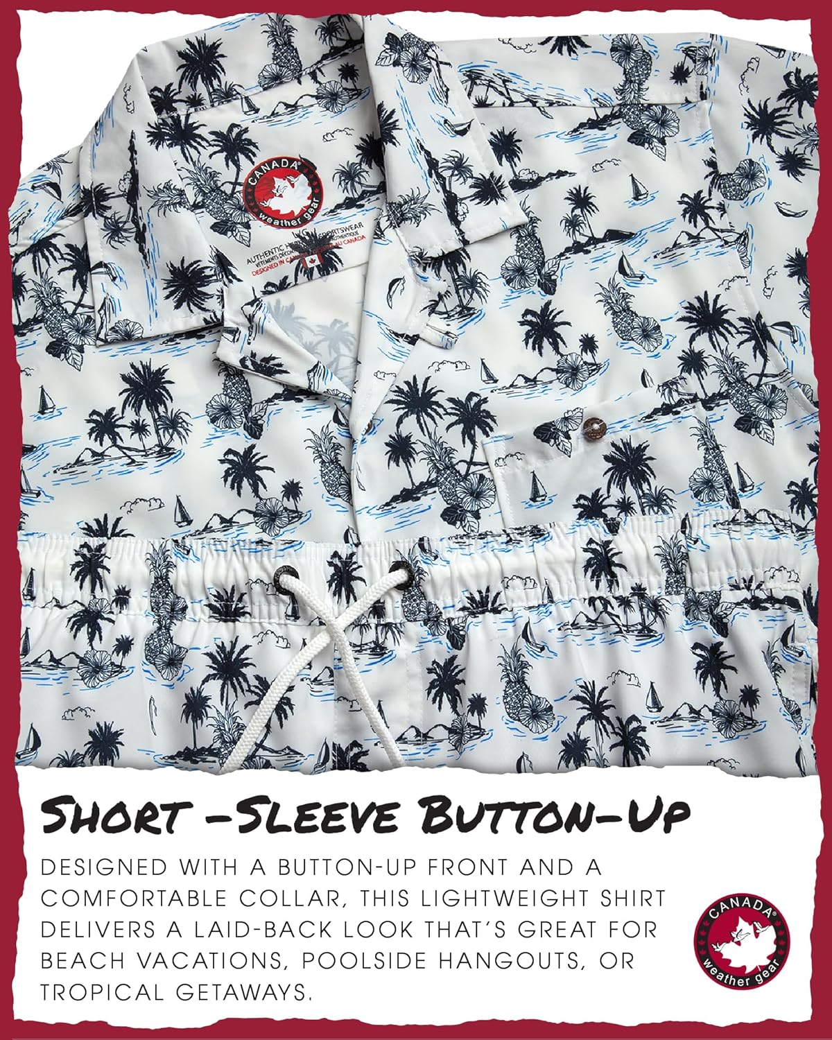 CANADA WEATHER GEAR Mens Beach Outfit Set - 2 Piece Short Sleeve Button Down Hawaiian Shirt for Men and Mens Swim Shorts Set - Image 3