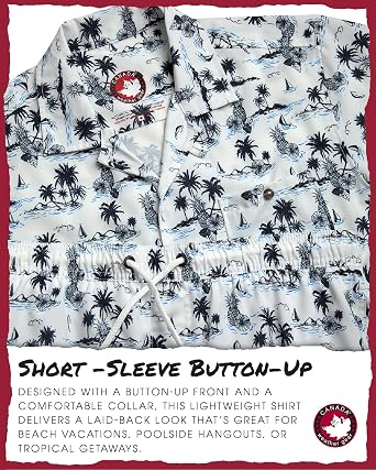 CANADA WEATHER GEAR Mens Beach Outfit Set - 2 Piece Short Sleeve Button Down Hawaiian Shirt for Men and Mens Swim Shorts Set