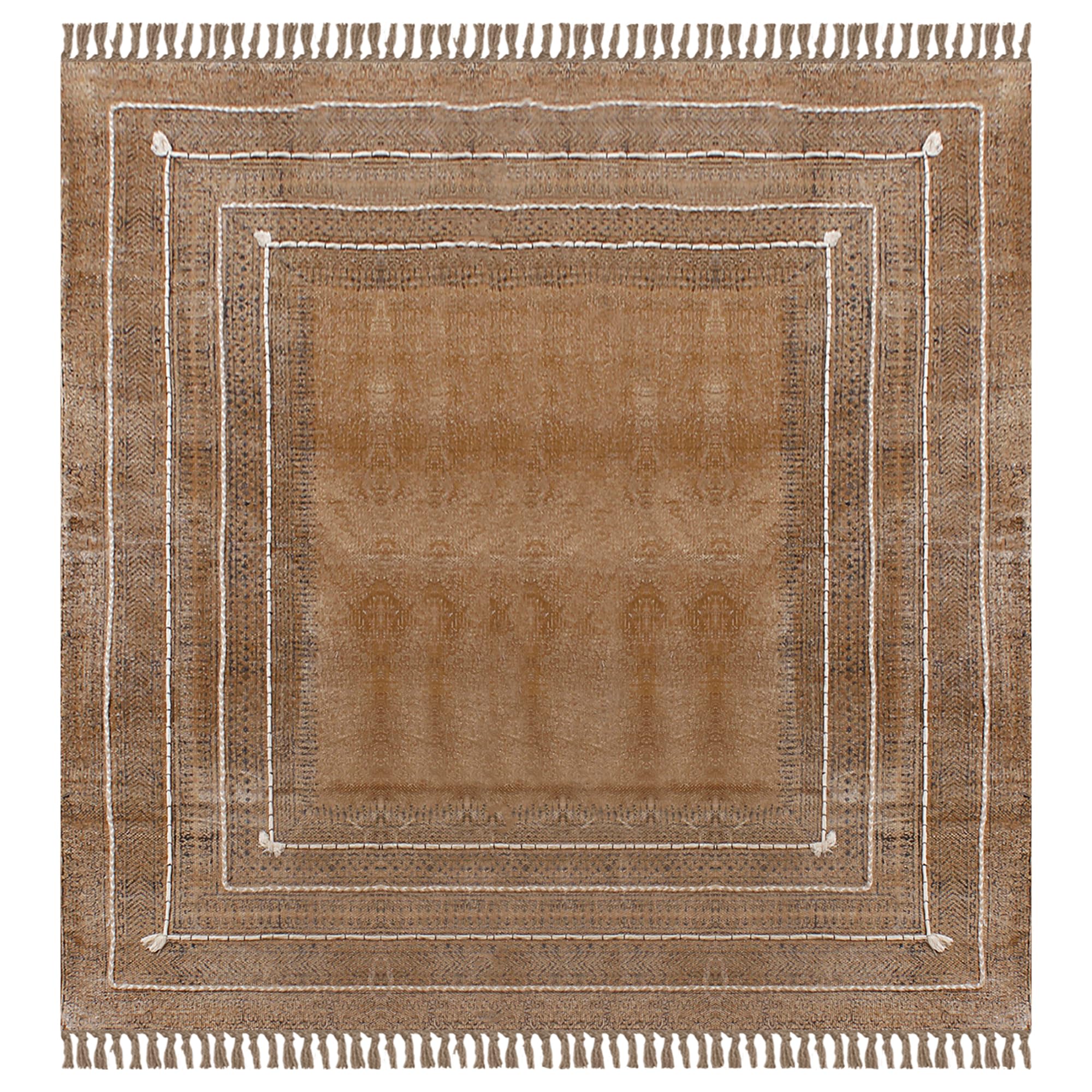 Tapis en coton imprimé à la main - Motif Dhurrie - Fait à la main - Style bohème - 120 x 120 cm - Carré
