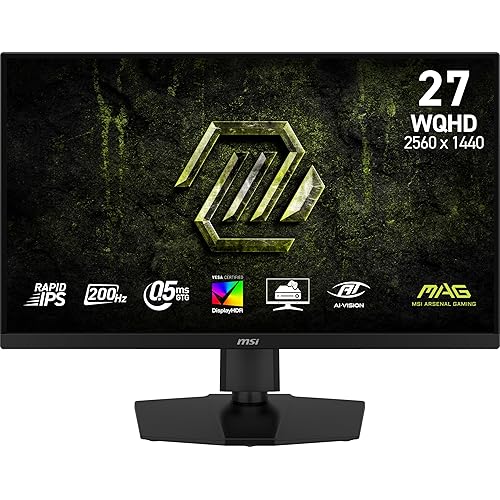 MSI MAG 274QPF E20 27-inch 2560 x 1440 (WQHD) Gaming Monitor, 200Hz, AMD Adaptive Sync, HDR Ready, HDMI, VGA Port, VESA Mountable, Tilt, 4-Side Slim Bezel, 0.5ms, Black