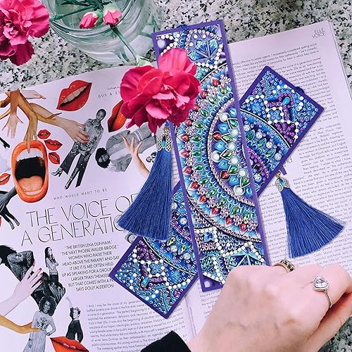 Miniatura 2 de Marcapáginas de pintura de diamante con mandala 5D para bricolaje, pintura por números para regalo de cumpleaños de graduación, borla de diamante