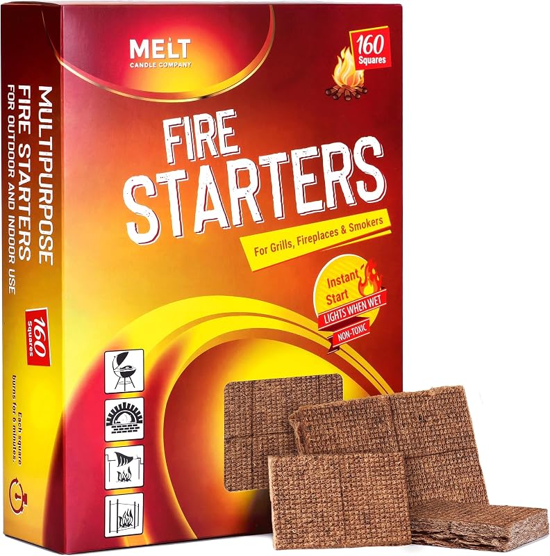 Cuadrados para iniciar fuego, 160 unidades, fogata, parrilla de carbón y estufa de leña | Cubos resistentes al agua e inodoros para chimeneas, barbacoas, fosos al aire libre y artículos esenciales para acampar; enciende troncos y briquetas con facilidad.