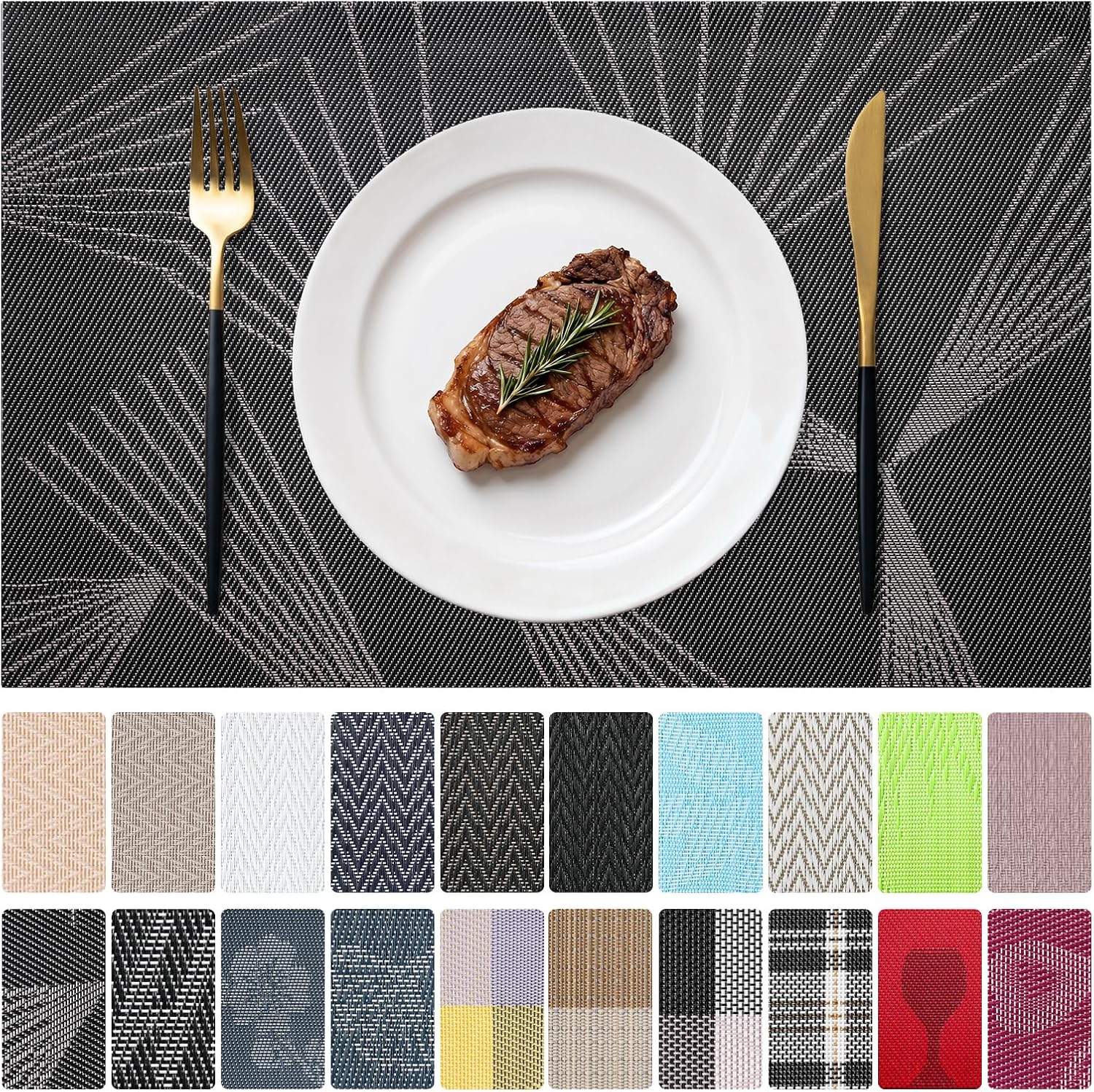 Placemats Set of 12, Heat Resistant Non-Slip PVC Vinyl Woven Table Mats for Dining Table, Washable & Durable Place Mats for Kitchen, Indoor, Outdoor