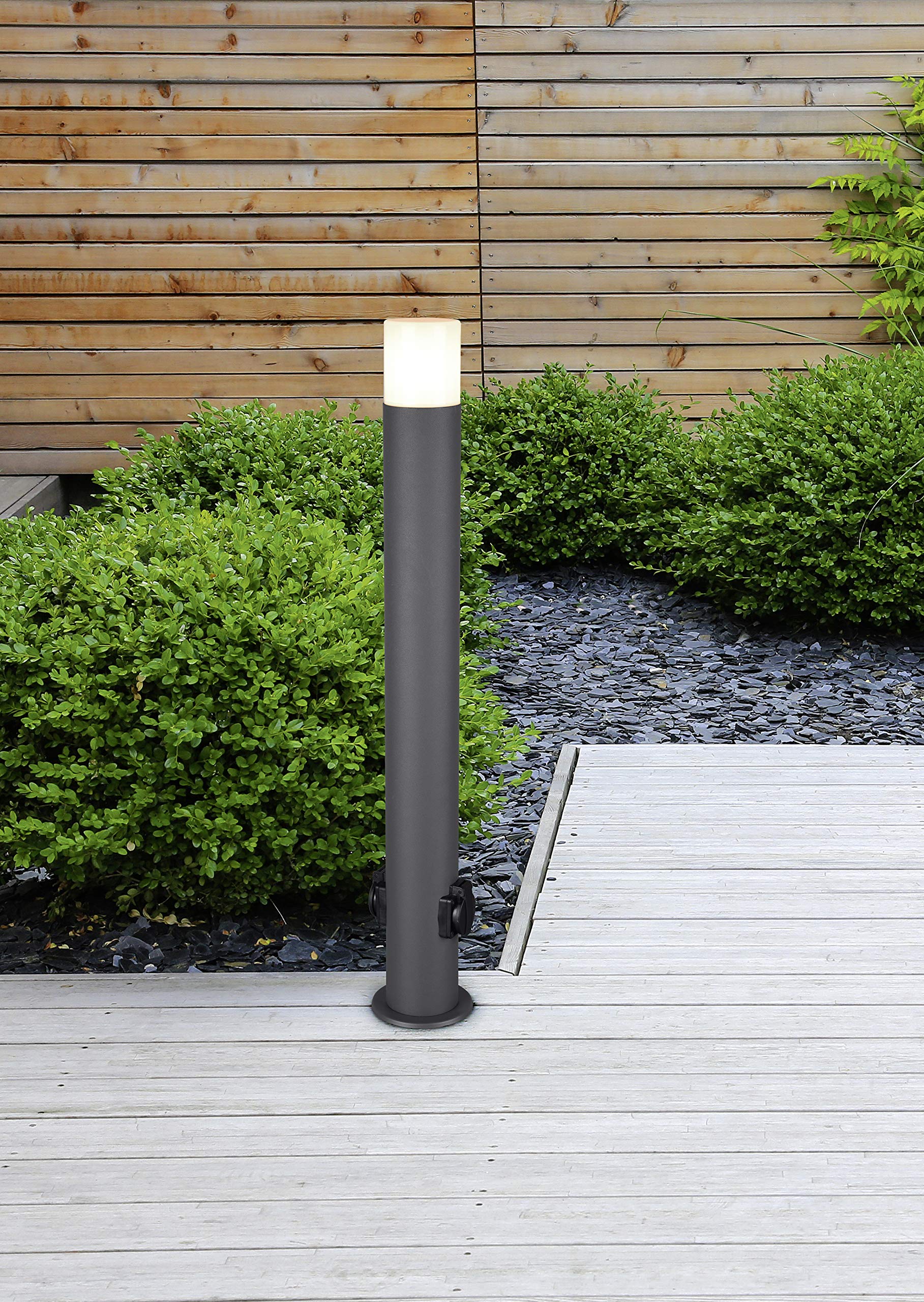 Trio Leuchten Hoosic 424060142 - Lampada da terra per esterni, in alluminio pressofuso, colore: antracite, plastica bianca, 1 lampadina E27