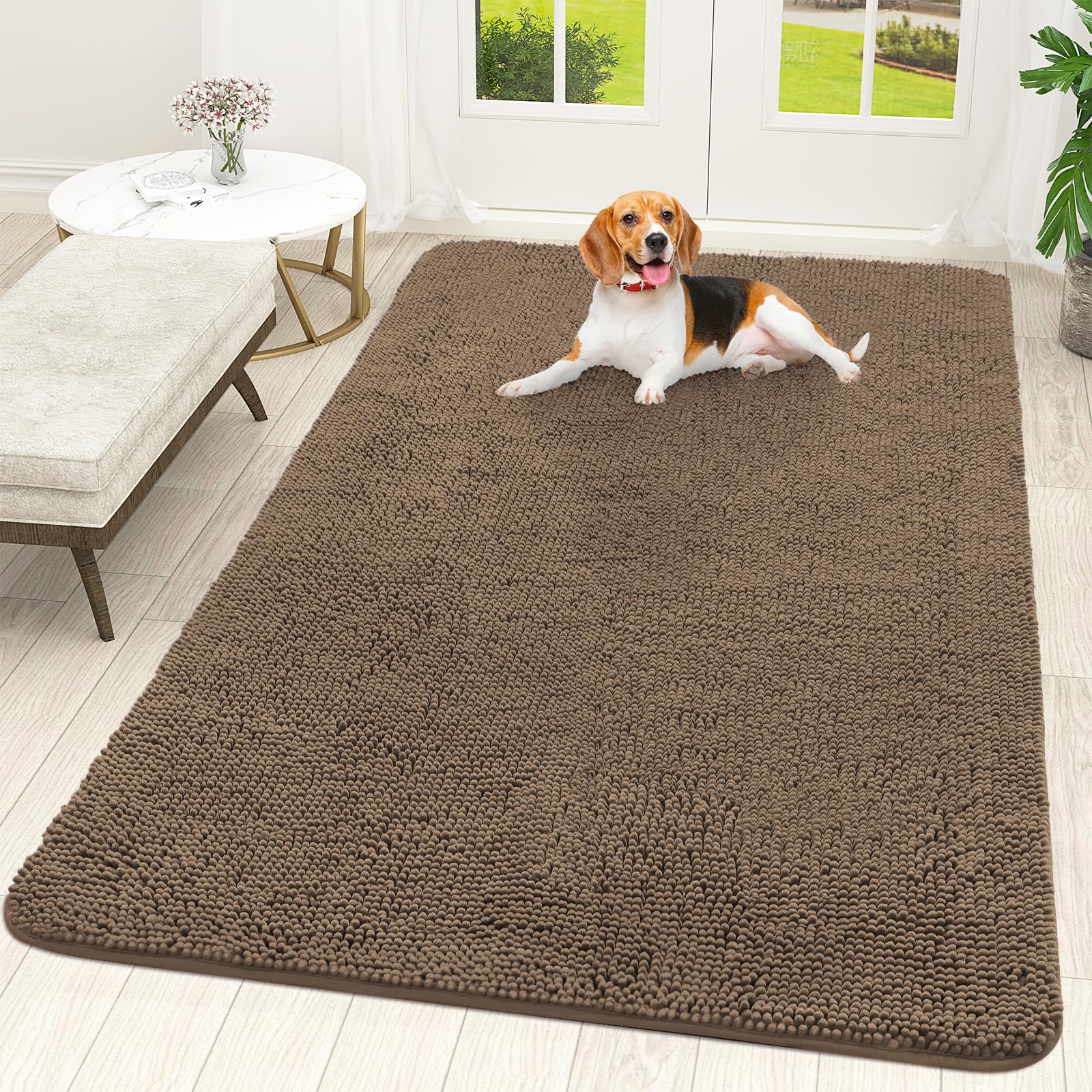 OLANLY Dog Door Mat for Muddy Paws 70x46, Super Absorbent Chenille Mud Mat