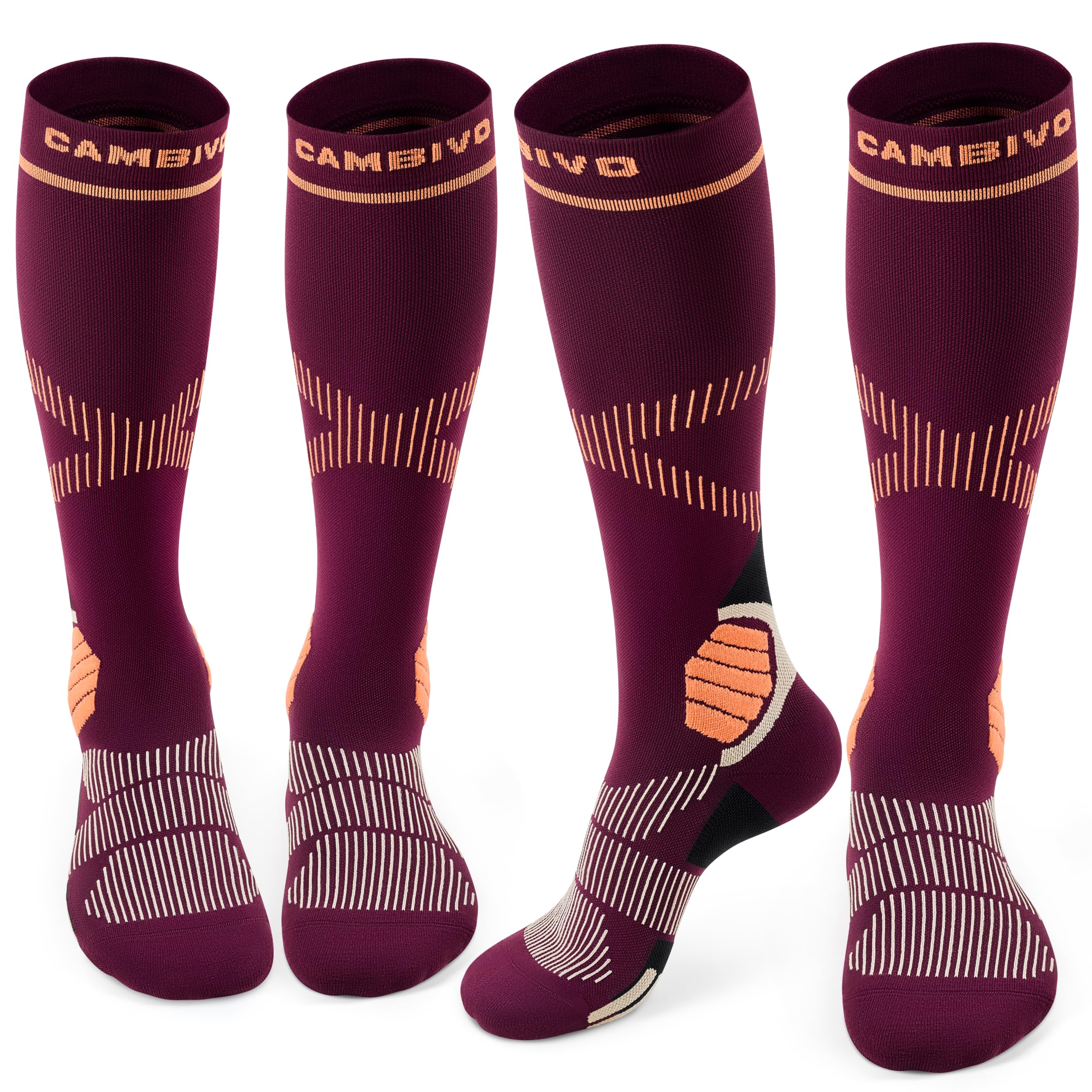 CAMBIVO Calze Compressione Graduata Donna Uomo 2Paia, Gambaletti Compressione Graduata 15-20 mmHg, Calze Elastiche a Compressione Antitrombo, Calzini Lunghe per Vene Varicose, Aereo, Sportive, Corsa