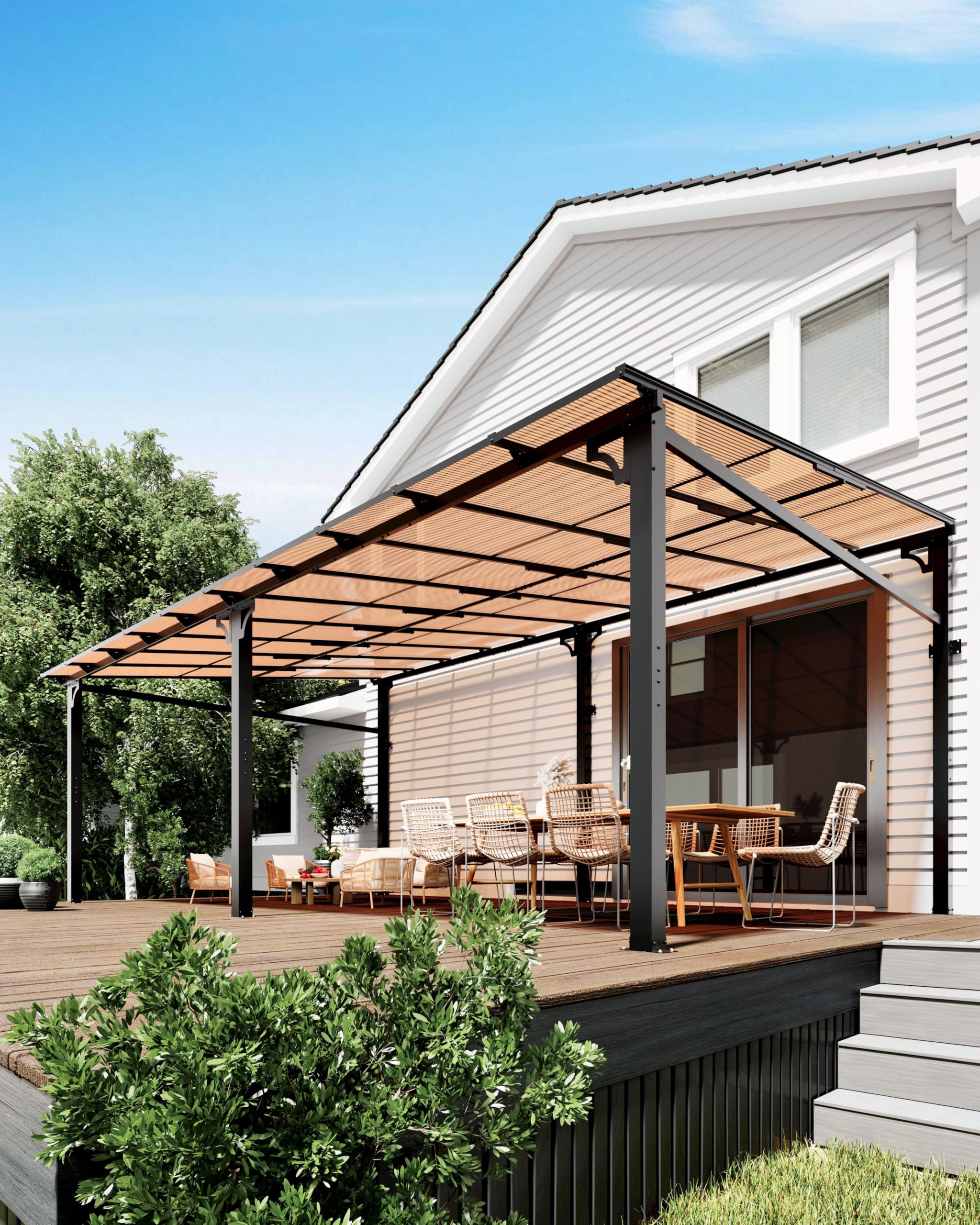 GarveeLife 12 ft x20 ft Upgraded Lean-to Wall-Mounted Gazebo | 6 mm Polycarbonate Roof & Reinforced Aluminum Frame | All-Weather Hardtop Pergola for Patio, Deck, Backyard