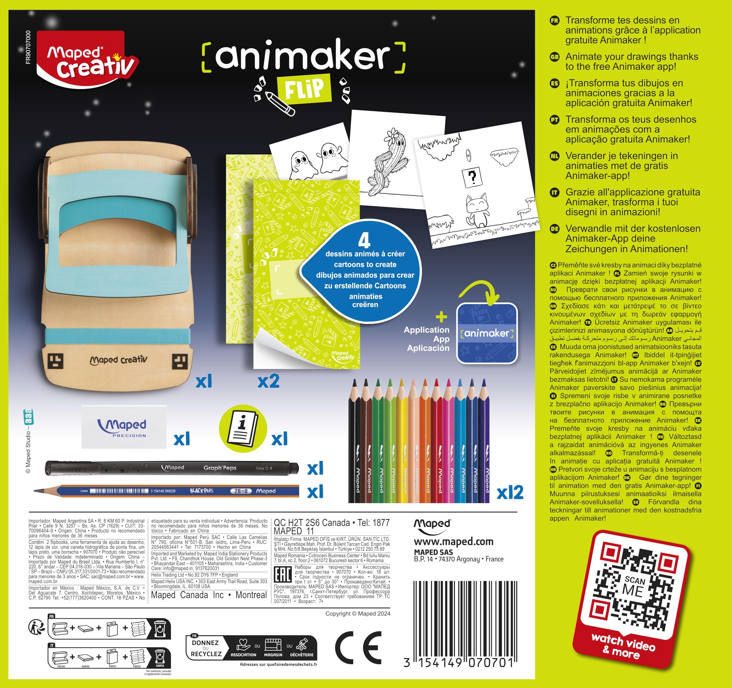 Maped Creativ - Animaker Flip Pop - Creative Cartoons - Complete Set with Notebook & Learning Aid Flipbook + Pencils and Accessories for Animaker App - from 7 Years