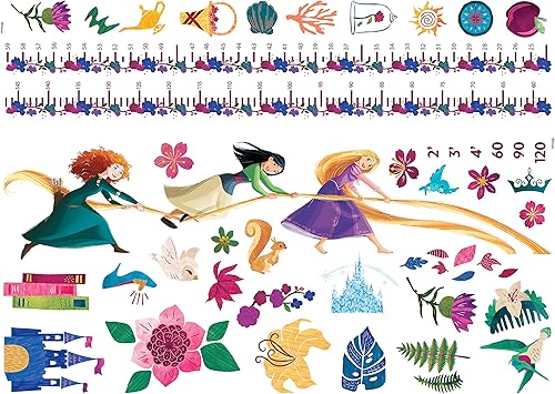 Miniatura 2 de RoomMates RMK5169GC - Calcomanías de pared para despegar y pegar, con tabla de crecimiento de princesas Disney, naranja, amarillo, verde, azul,