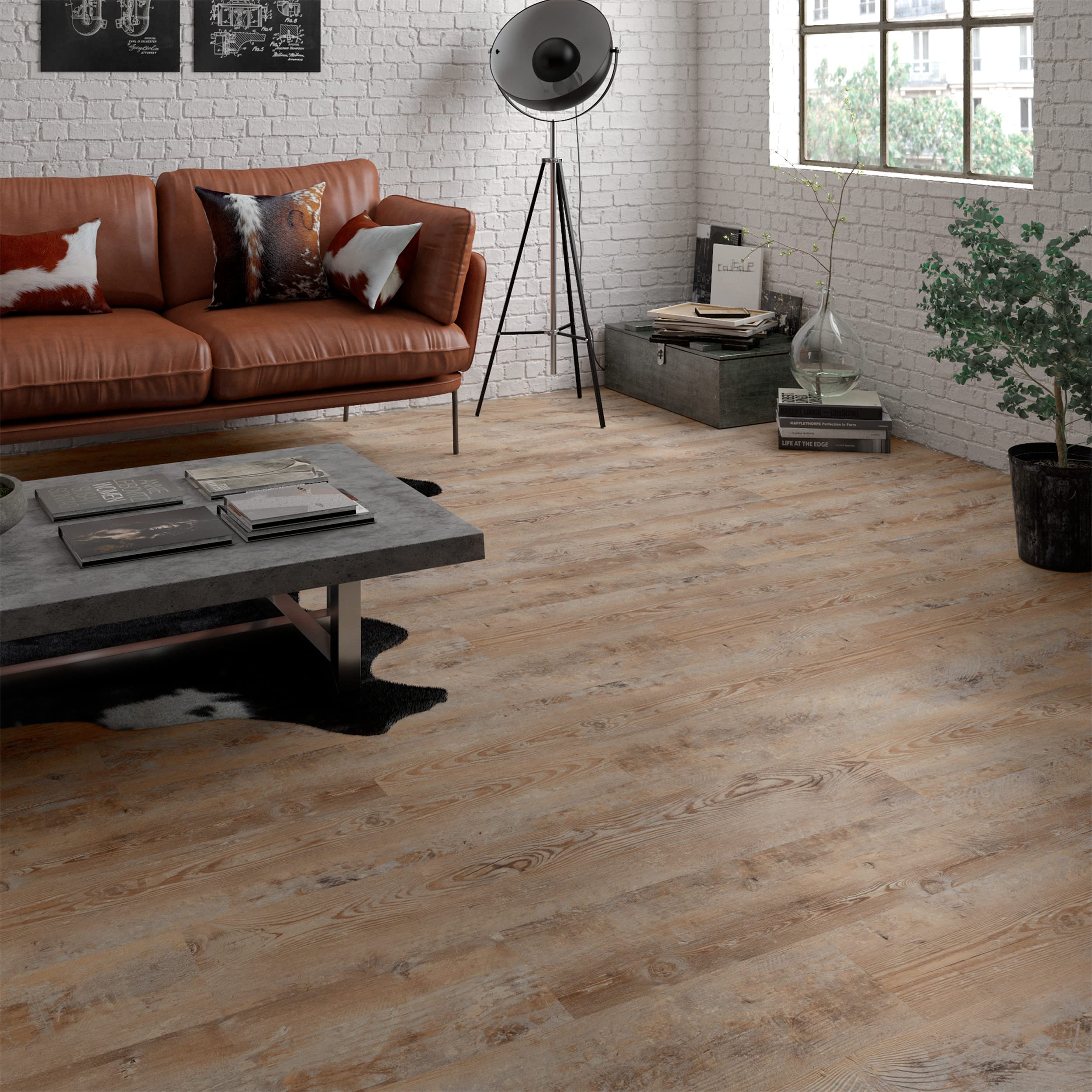 ARTENS - PVC Bodenbelag - Selbstklebende Vinyl-Dielen Tambo - Vinylboden - Medio - Holzeffekt - Braun/Grau - L.91,44 cm x B.15,24 cm - Dicke 2 mm - 2,23 m²/ 16 Dielen - Belastungsklasse 21