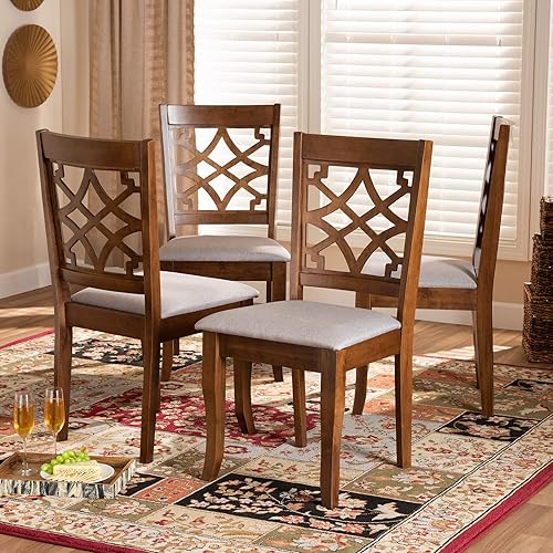 Miniatura 2 de Baxton Studio Mael - Juego de 4 sillas de comedor y sillas de comedor tapizadas de tela gris con acabado marrón nogal, 4 piezas