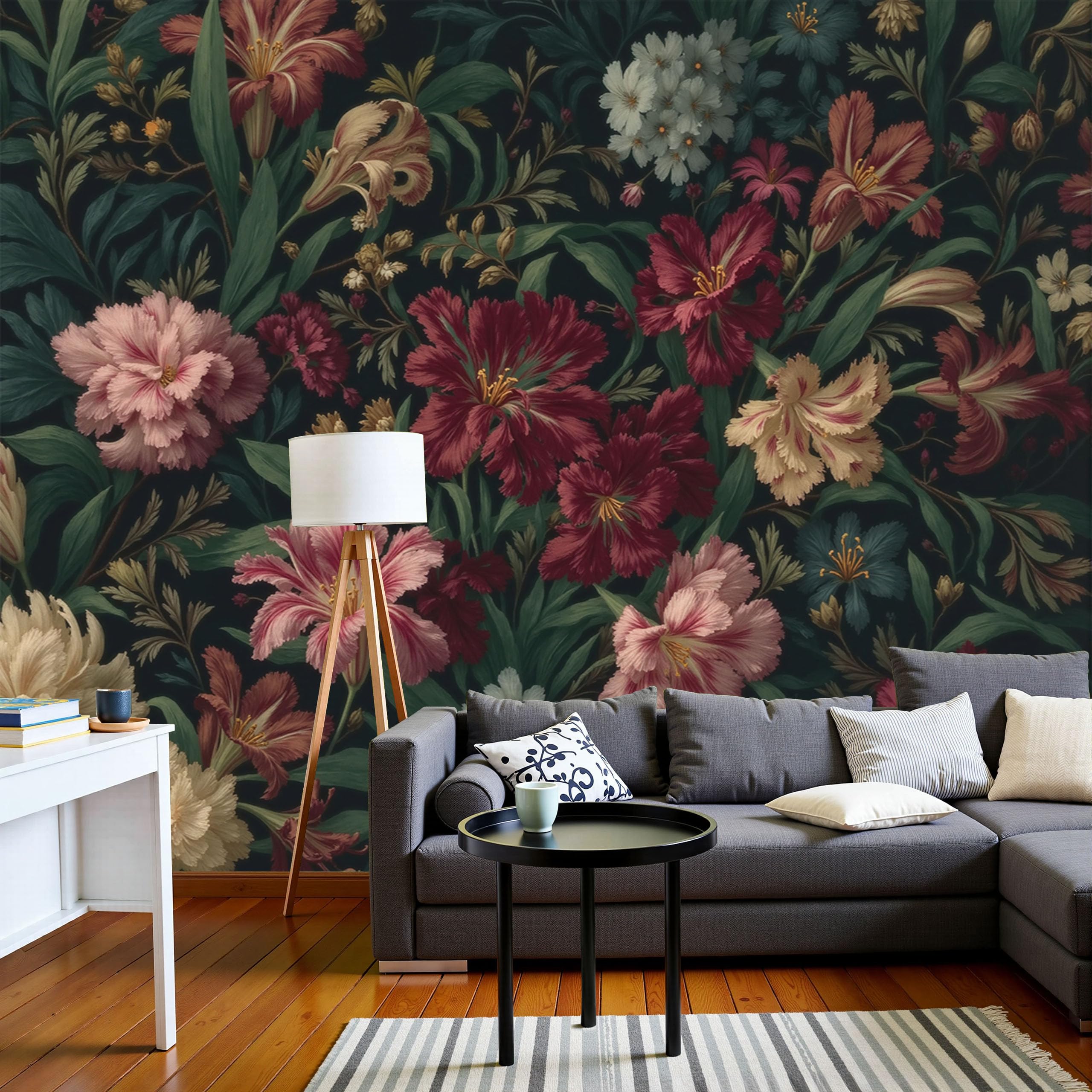 Tapisserie Murales Fleurs de Lys Vert Foncé pour un Salon Cosy