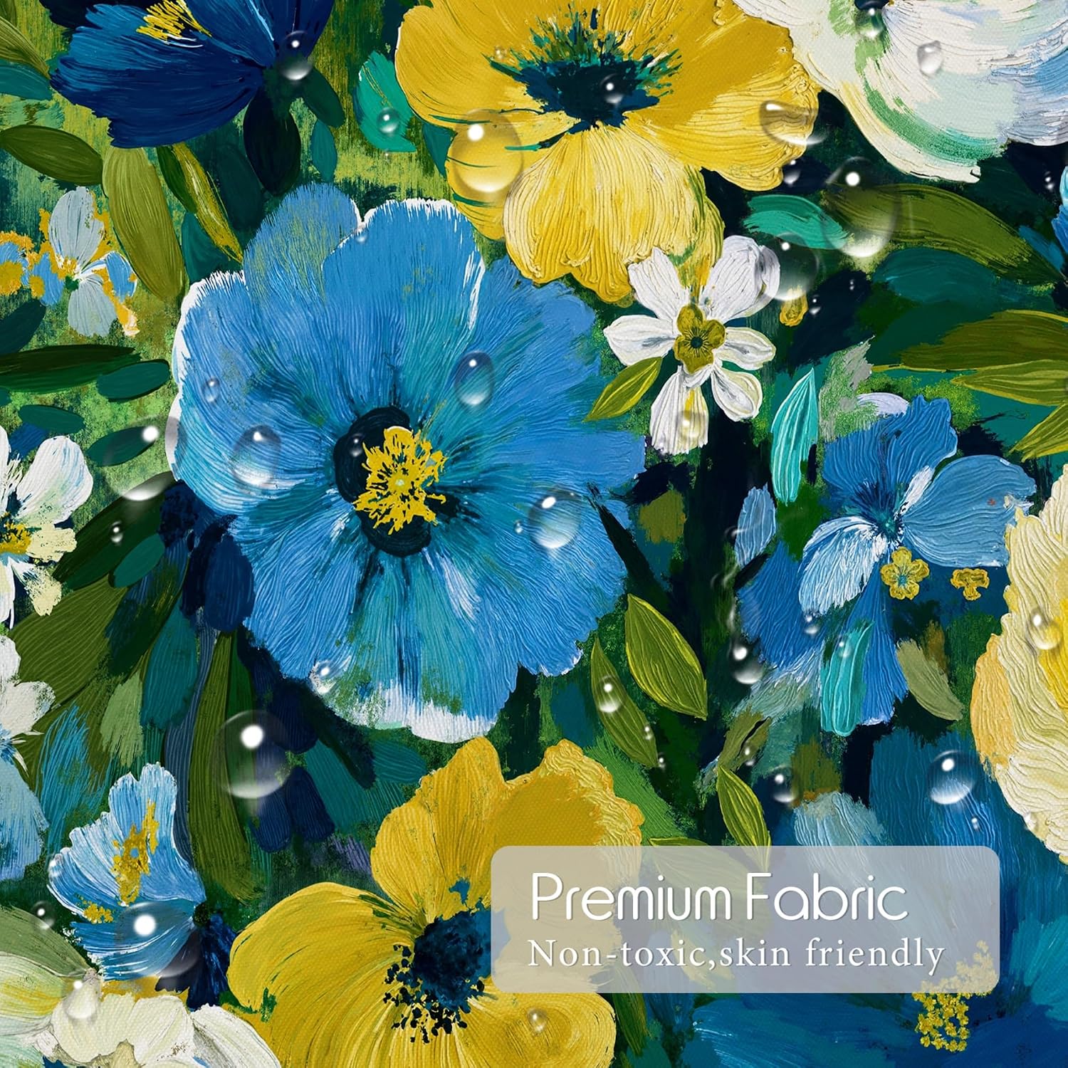 Boho Floral Shower Curtain Blue Yellow White Flower Bath Curtain 72x72 inch