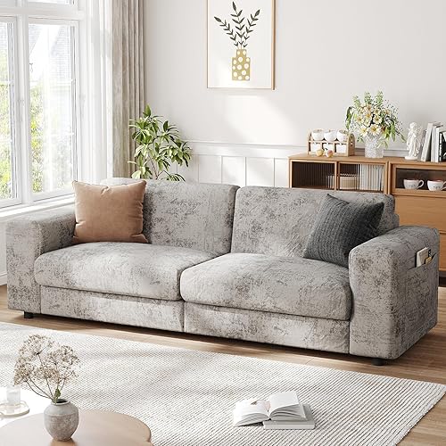 Maupvit Modern Loveseat Sofa for Small Space, Chenille 3-Seater Couch with Solid Wood Frame, Deep Seat & Wide Armrests, Comfortable Living Room Couches, Apartment