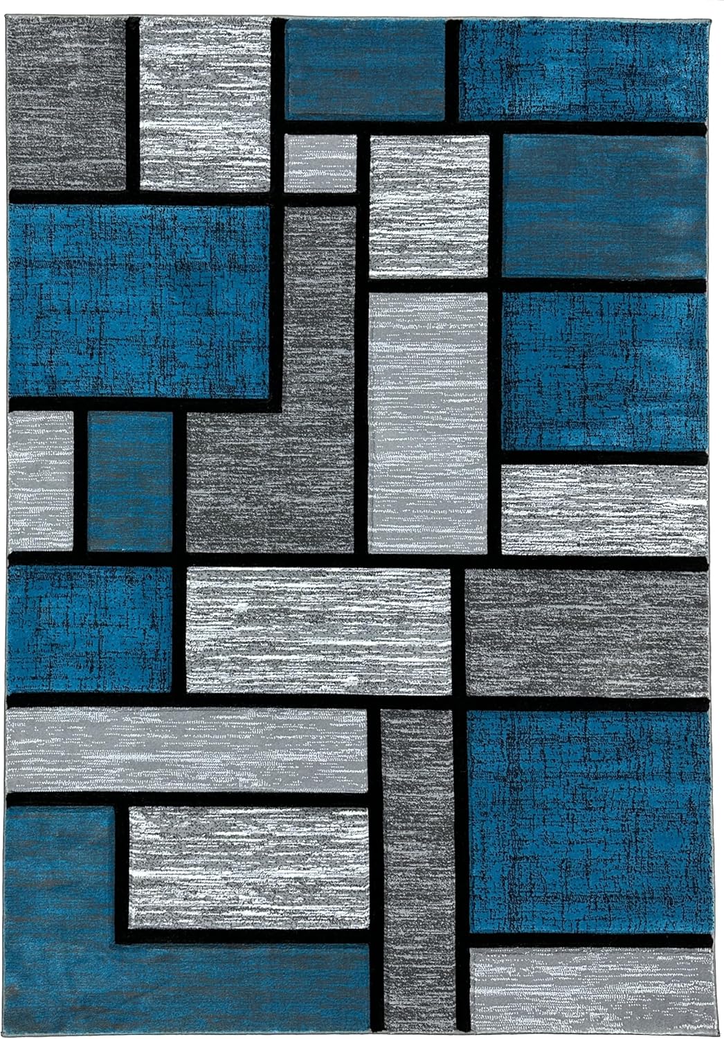 Abstract Rug 2x3 Small Rug Modern Rug Contemporary Area Rug Premium Colorful Thick Carpet for Living Room 3995 Turquoise Blue