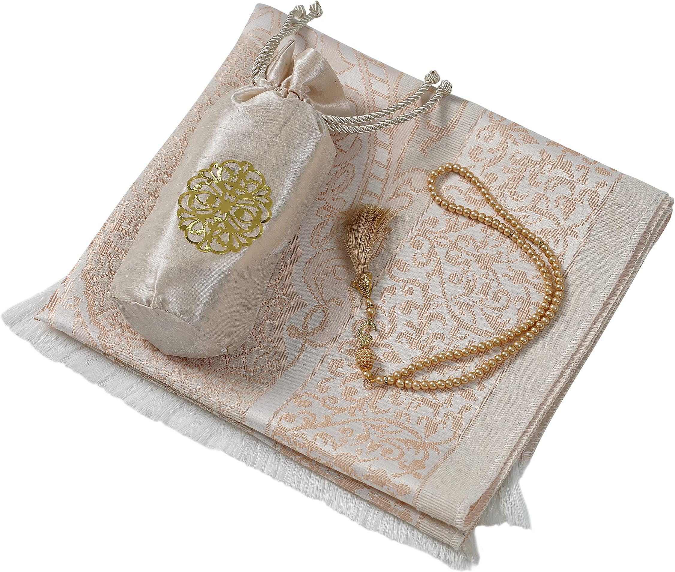 Prayer Rug - Muslim Prayer Rug - Prayer Mat Travel Bag and Prayer Beads - Muslim Gifts - for Men, Women and Kids (Pink)