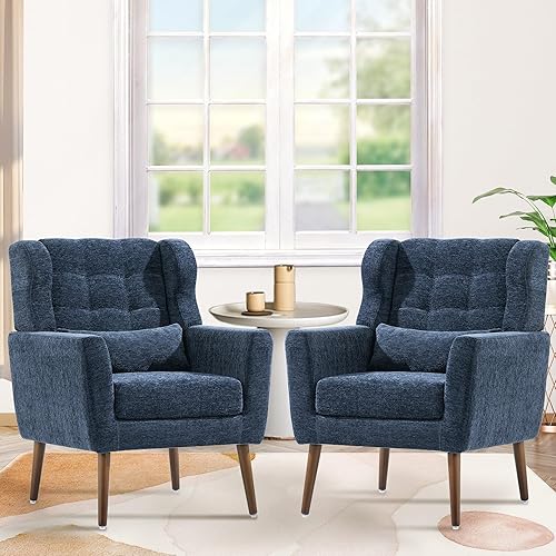 Miniatura 16 de Silla decorativa moderna, sillón tapizado con almohada, sofá individual de tela con asiento de salón y patas de madera, silla decorativa para sala