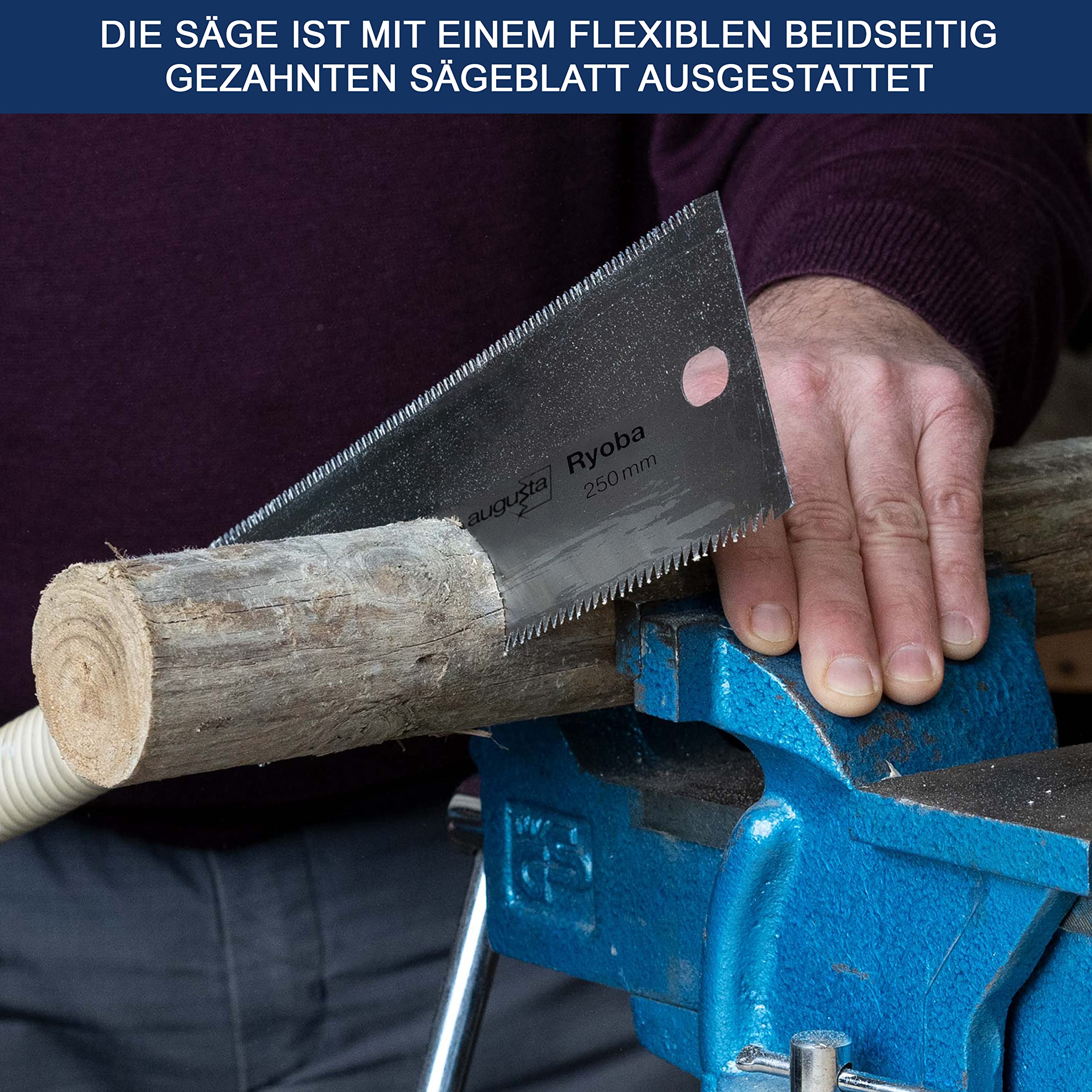 Augusta-Heckenrose Japansäge Ryoba 240 mm Traditionelle Säge aus Bandstahl C75 für feine & grobe Schnitte
