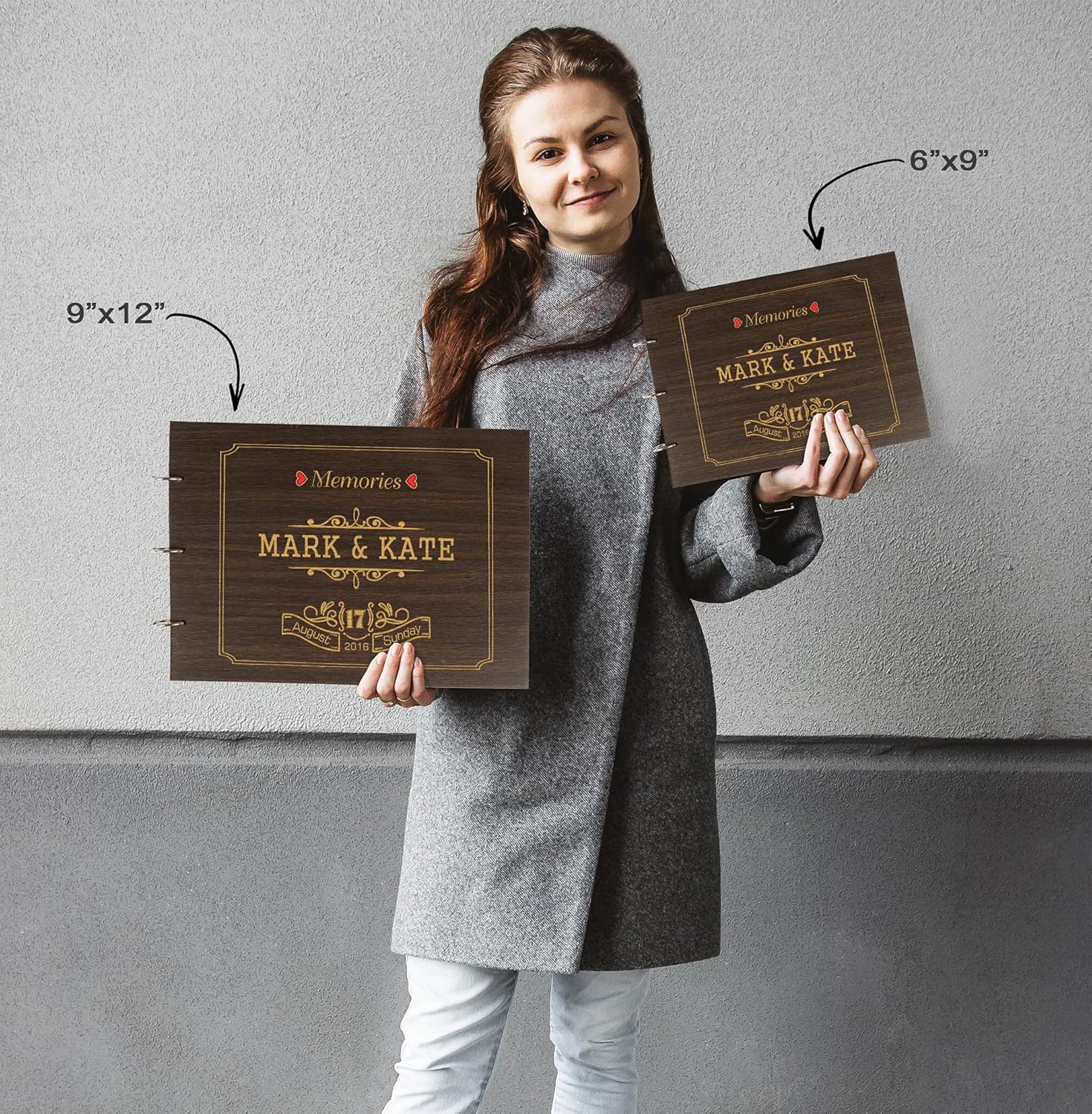 Darling Souvenir Personalized Engraved Laser Cut Wedding Guest Book Wooden Cover Sign-in Book Registry Guestbook Scrapbook-3N