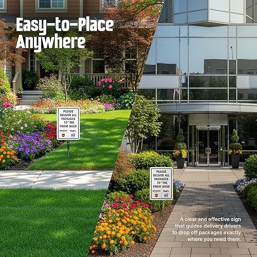 Miniatura 5 de SmartSign Letrero de patio con texto en inglés "Please Deliver All Packages to The Front Door" de 10 x 7 pulgadas, aluminio laminado a prueba de
