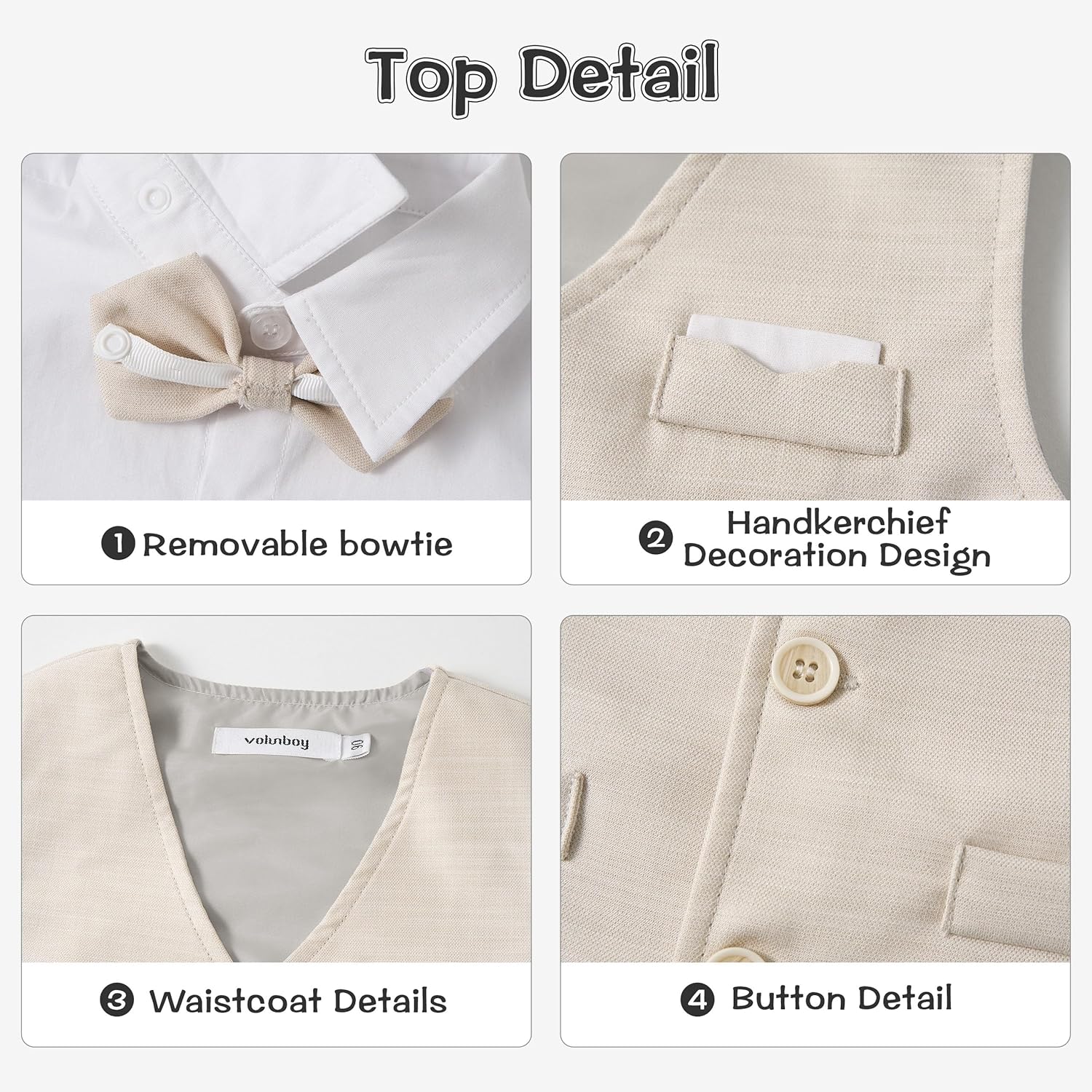 Volunboy Baby Boys Summer Suits Short Sleeve Wedding Ring Bearer Outfits 4Pcs Graduation Dress Vest Shirt Bowtie Shorts Set - Image 5