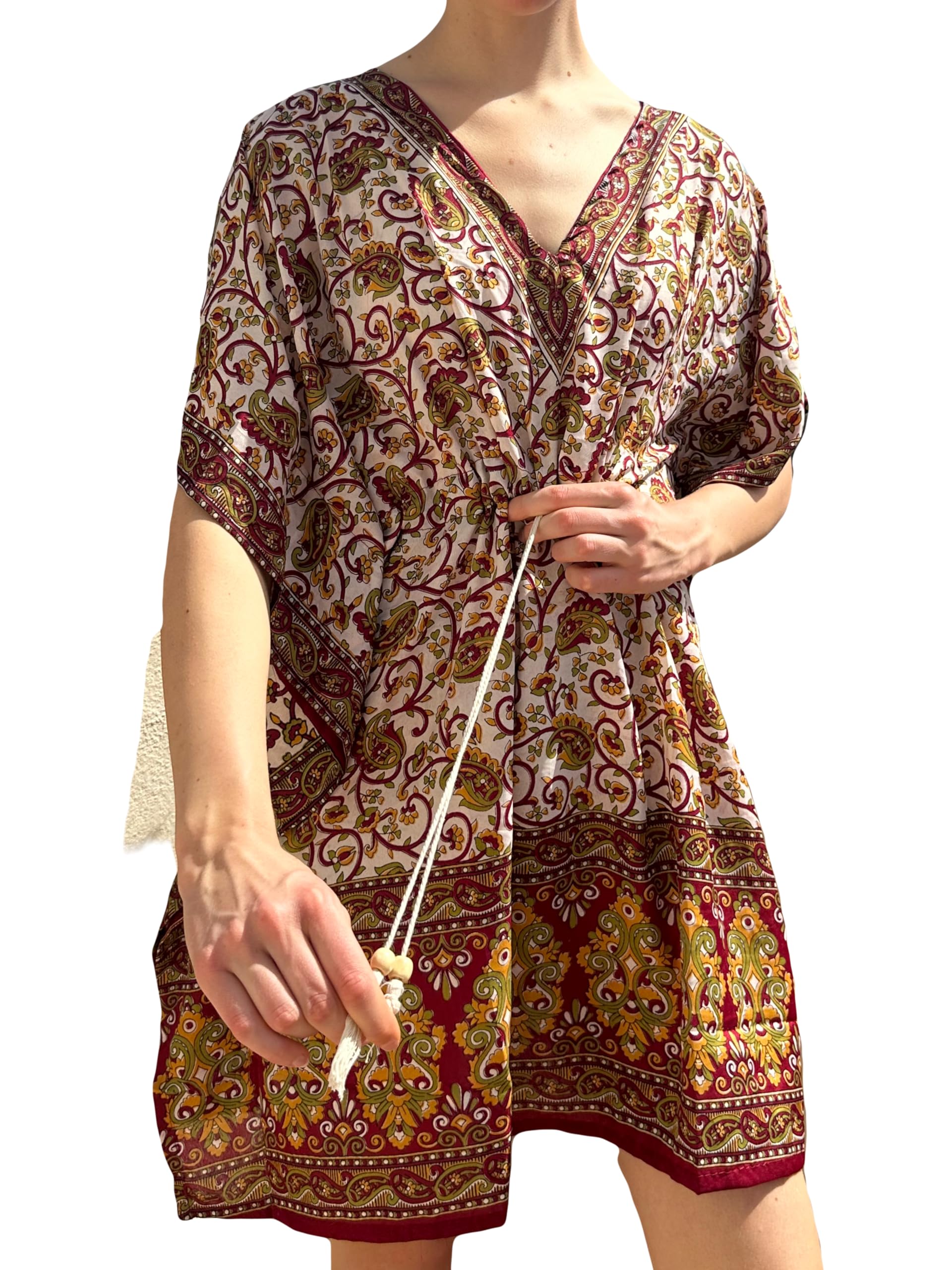 MIGURA Vestido Verano Mujer Playa Piscina Ropa Ibicenca De Baño Camisola Playera Elegante Monos Sensacion Seda Viscosa Fresco Pareo Étnico Marrón