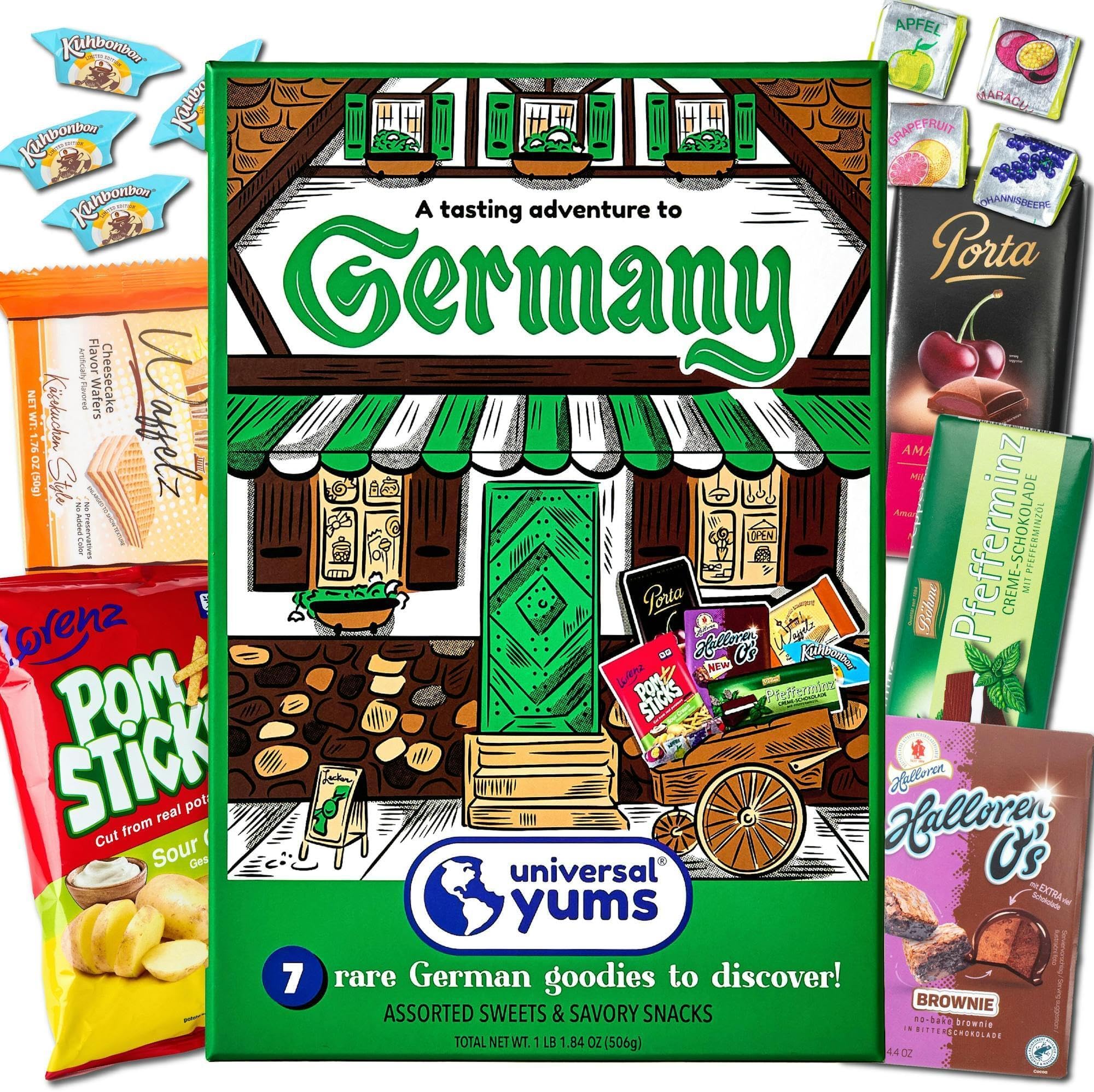 Universal Yums | German Tasting Adventure | German Candy, Chocolate from Germany & Exotic German Snacks | Delicious Snack Box Gift for Men, Women, College Students, Movie Night, Halloween & Birthdays