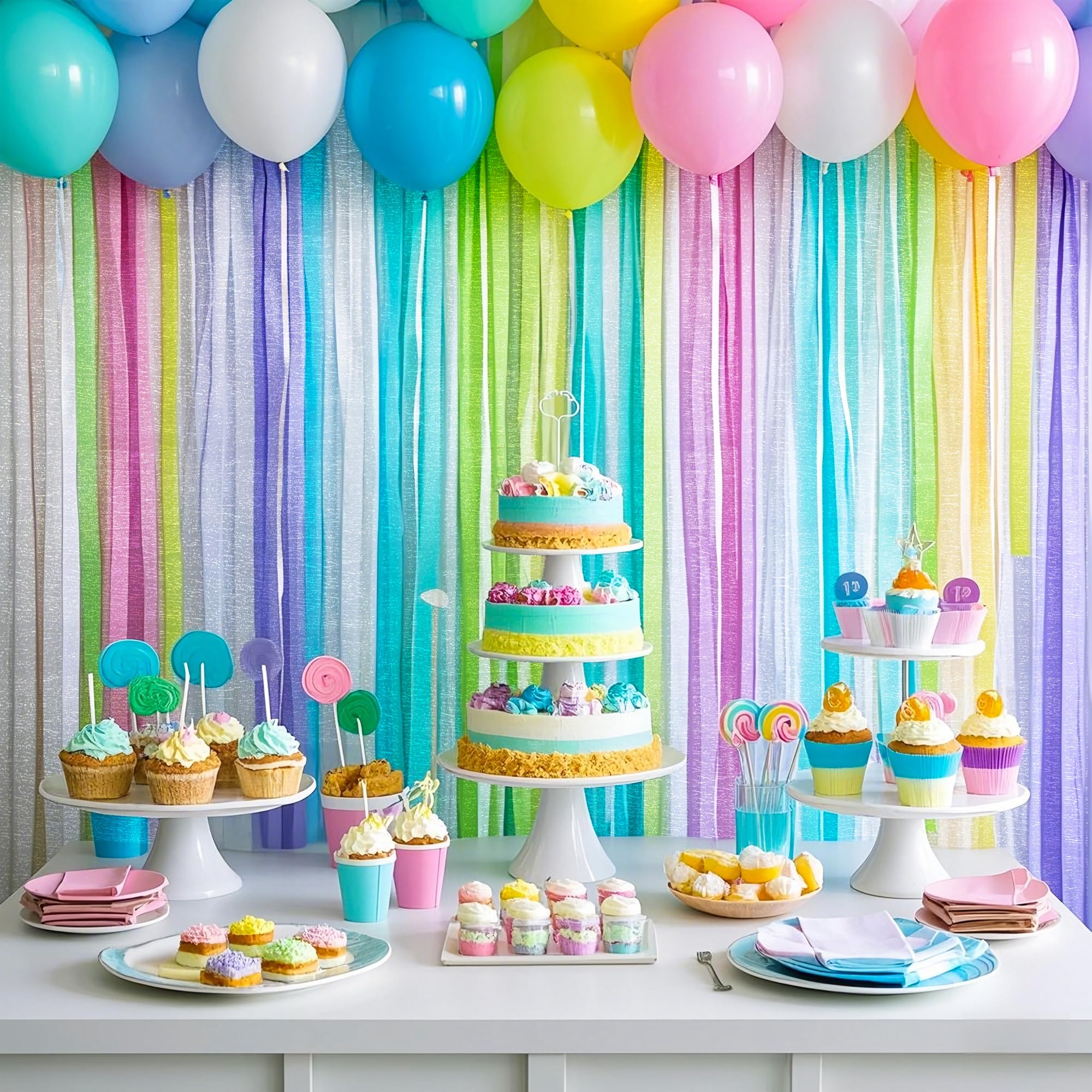 Serpentinas metálicas de papel crepé pastel, 6 rollos, 2.2 pulgadas x 123 pies, decoraciones de fiesta para baby shower, despedida de soltera, graduación, boda, compromiso, aniversario