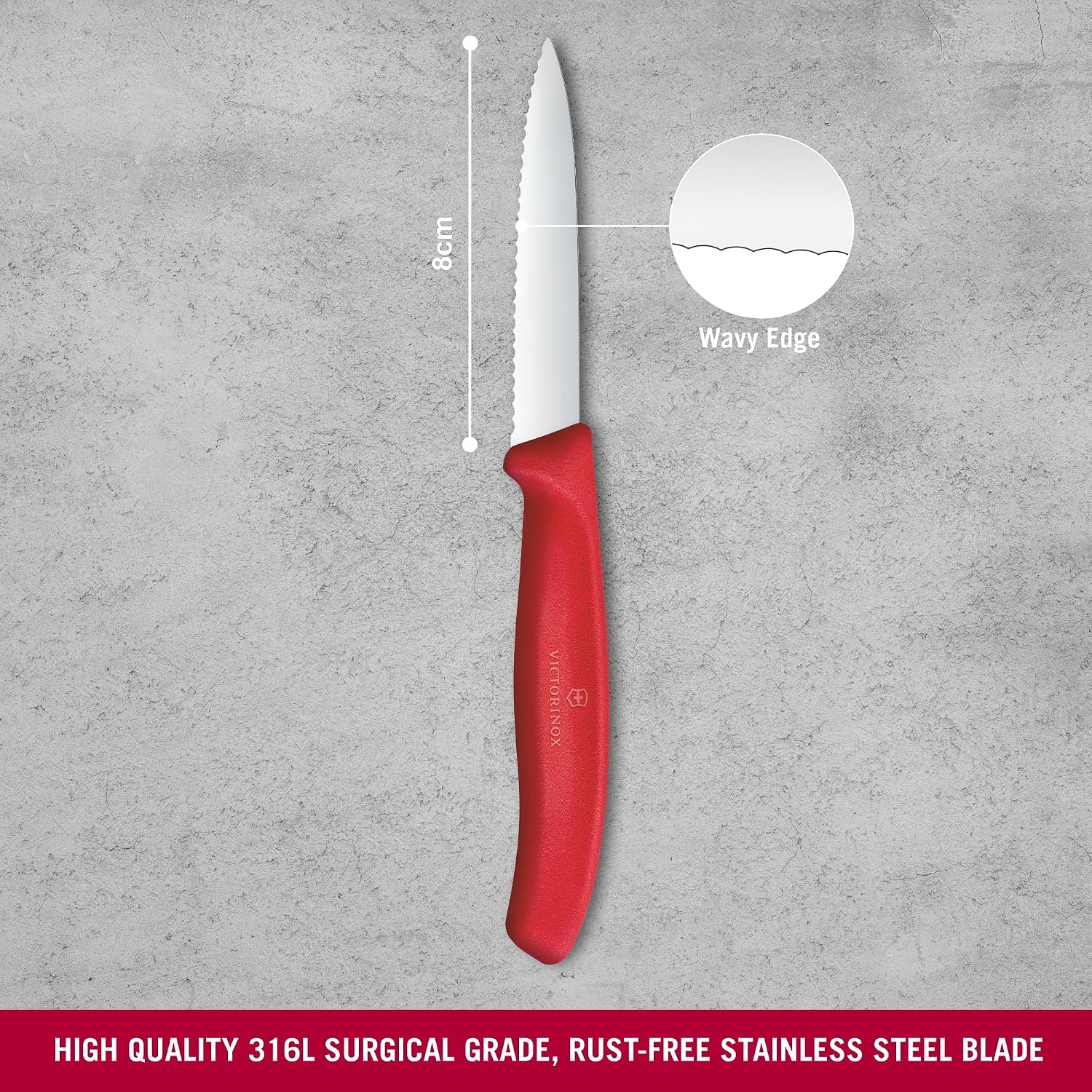 Victorinox Swiss Classic 3.25" Paring Knife, Serrated Edge, Spear Point, Red