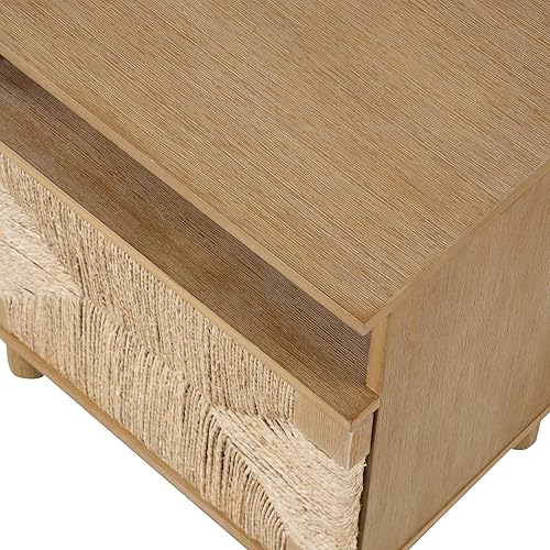 Miniatura 6 de Nathan James Beacon - Mesita de noche de madera, mesa decorativa bohemia o mesa auxiliar de sofá con puerta de hierba marina para dormitorio o sala