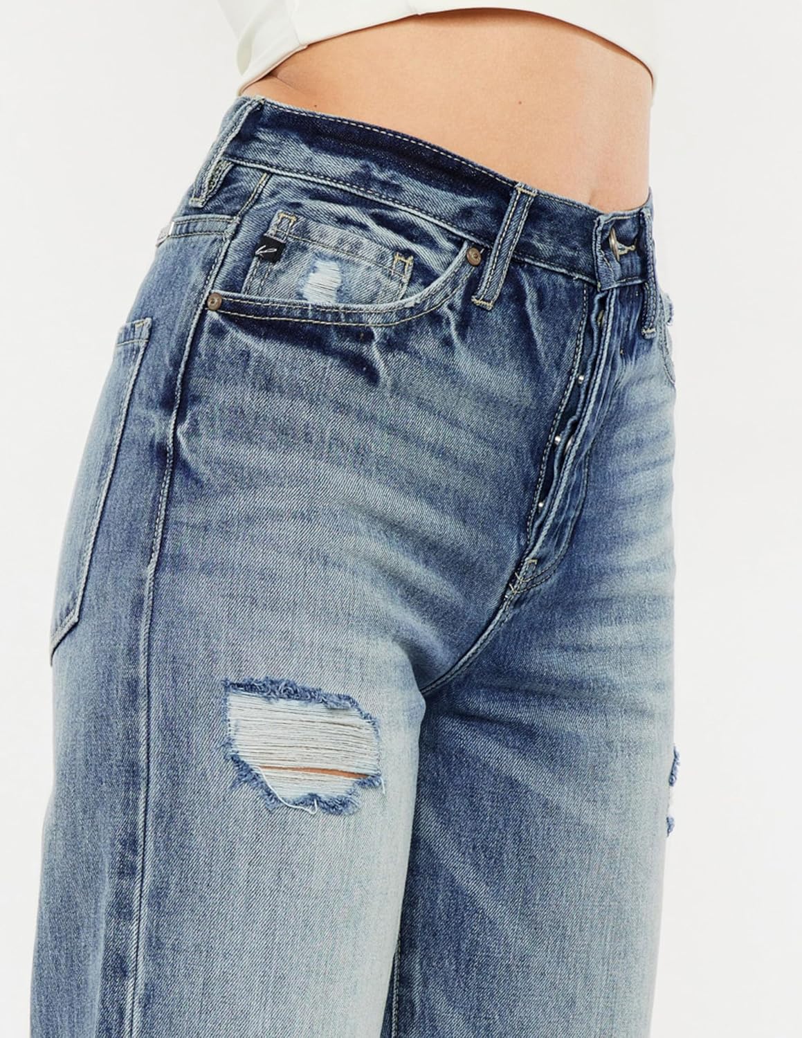 Kan Can Women Denim Jean Montana Ultra High Rise 90's Flare Jeans Medium Wash - KC7373MV2