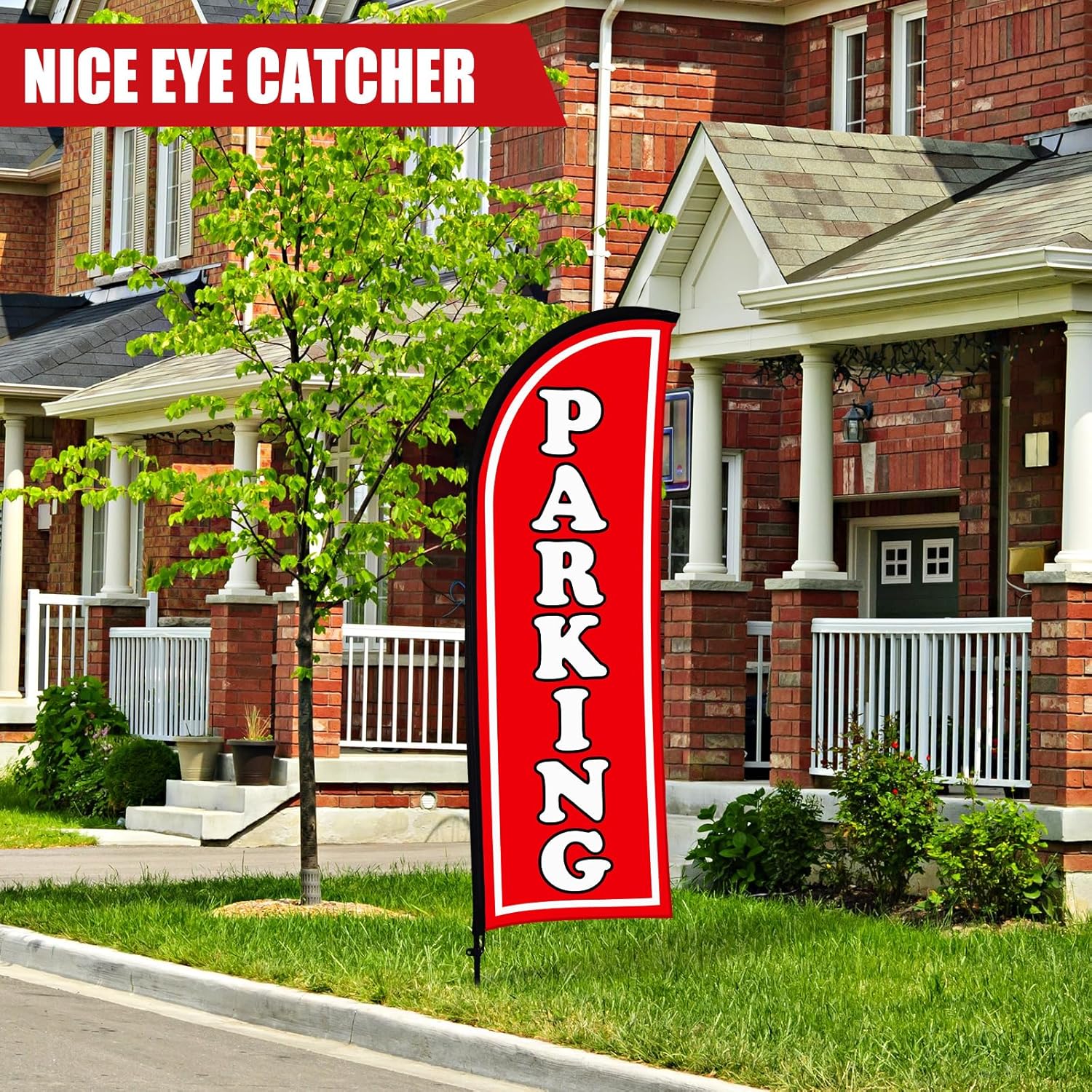 Hahafelt Parking Feather Flag Set 7 ft Tall Parking Advertising Banner Flag with Shop Feather Pole Kit and Ground Stake and Portable Bag for Business Promotion Outside Event(Red) - Image 3