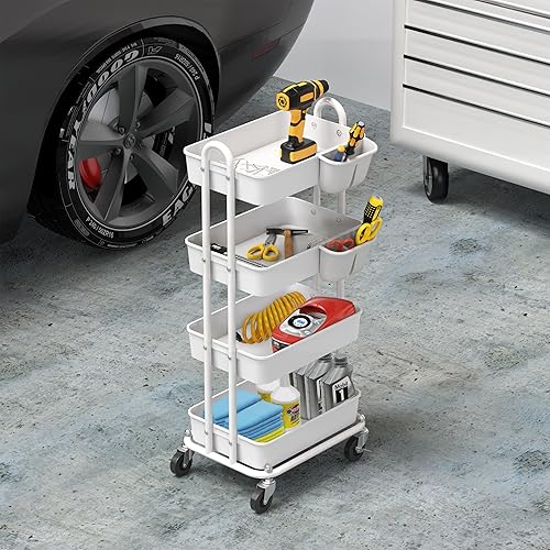 Miniatura 25 de Simple Houseware Carrito de cocina de 3 niveles multifuncional con ruedas y 2 divisores y cubo colgante, color negro Negro,Rojo,Turquesa,Blanco