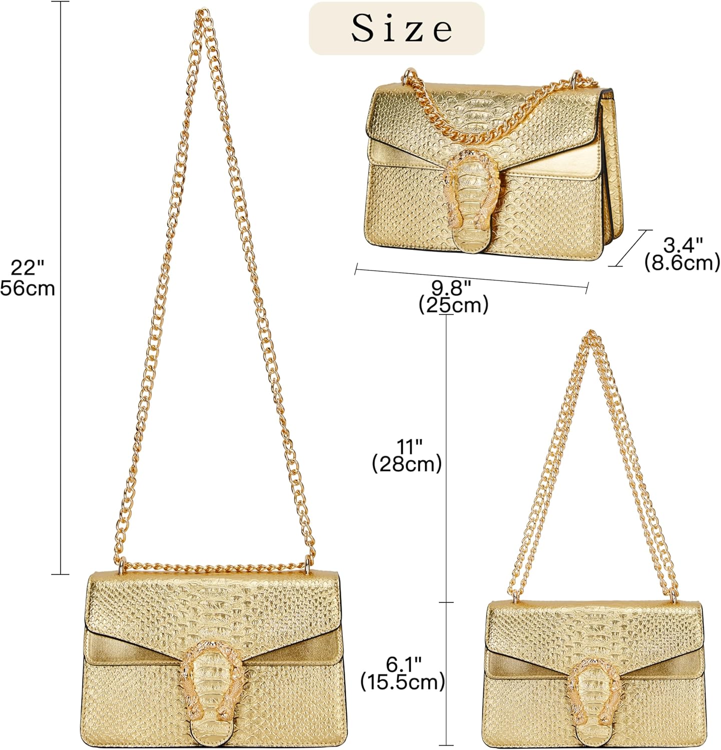 Leather Shoulder Bag Chain Purse for Women - Fashion Crossbody Bags Vintage Snake Print Underarm Bag Square Satchel Handbag - Image 4